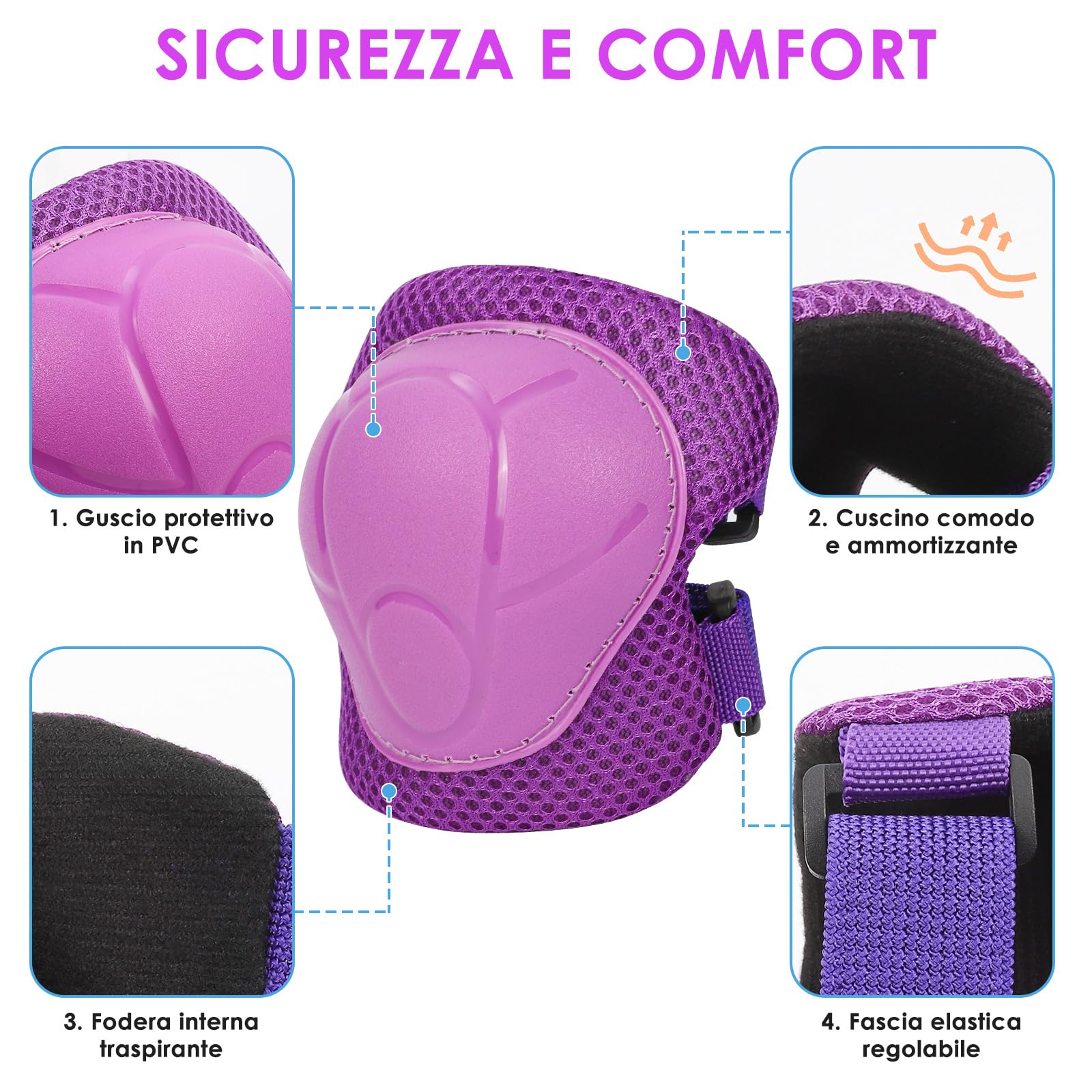Set Protezioni Bambini ZWOOS - Casco Regolabile, Ginocchiere, Gomitiere E Polsiere Per Skateboard E Bici - Foto 5