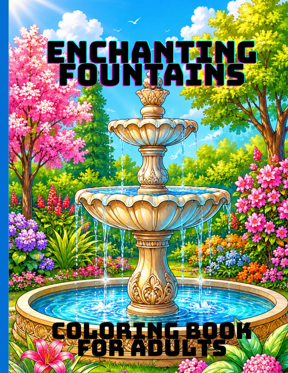Enchanting Fountains Relaxing Coloring Book: 30 Unique Adult Coloring Designs (61-pages)