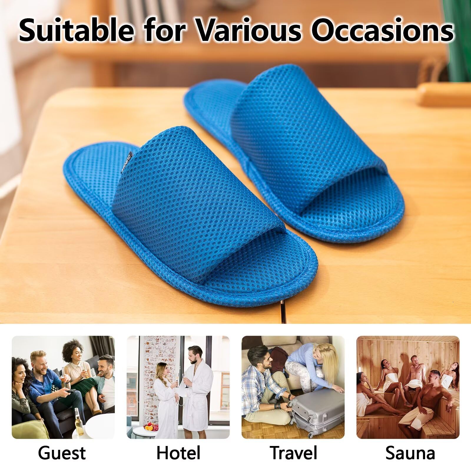 Chaussons Invités Lavable en Machine Hôtel Léger Antidérapant Pantoufles pour Maisons, Spa, Voyages, Fête