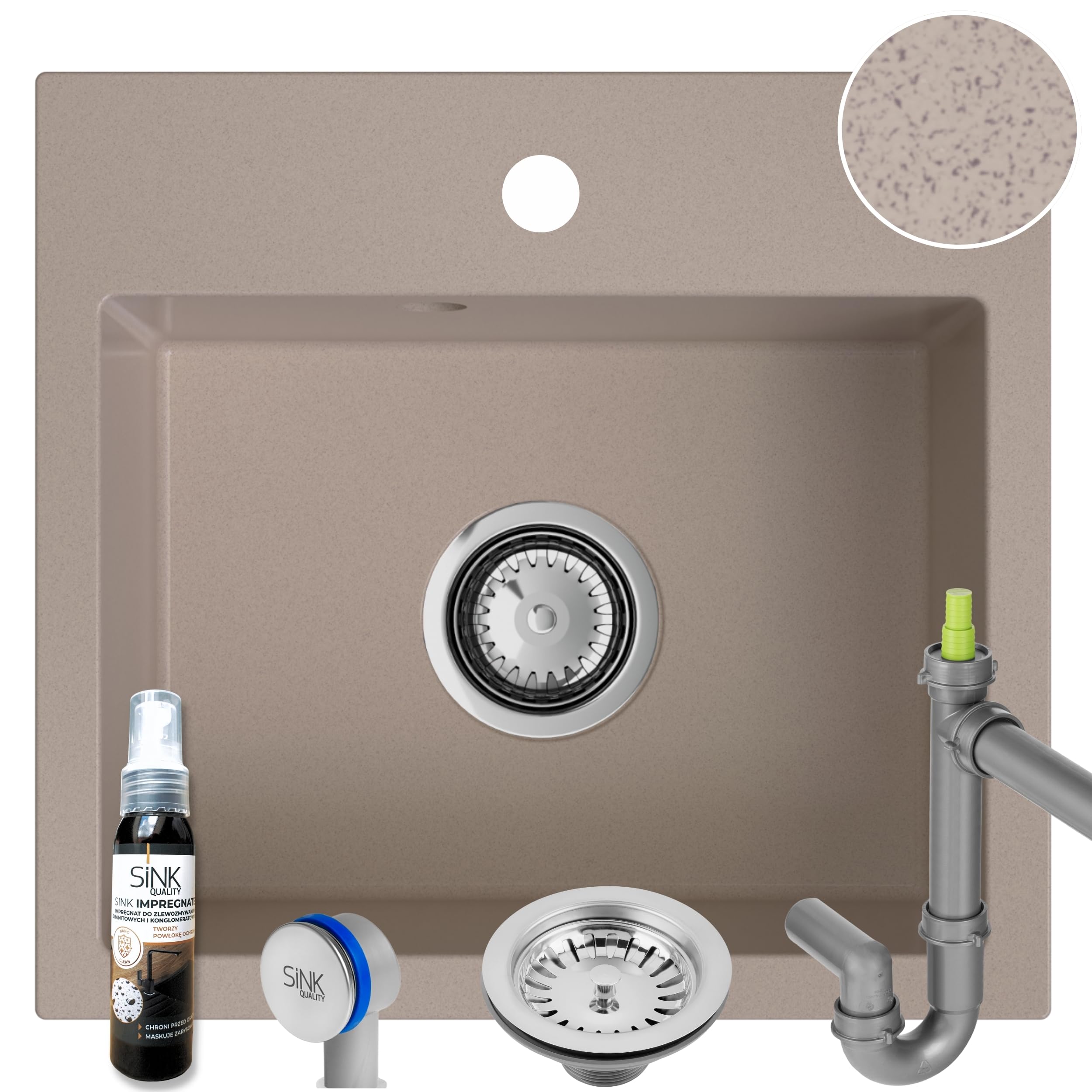 SINK Quality zlewozmywak beżowy 45 × 42 cm - zlewozmywak do zabudowy z syfonem i impregnacją - umywalka beżowa do szafki pod umywalkę od 45 cm - zlewozmywak granitowy 1 zlew - zlewozmywak bez
