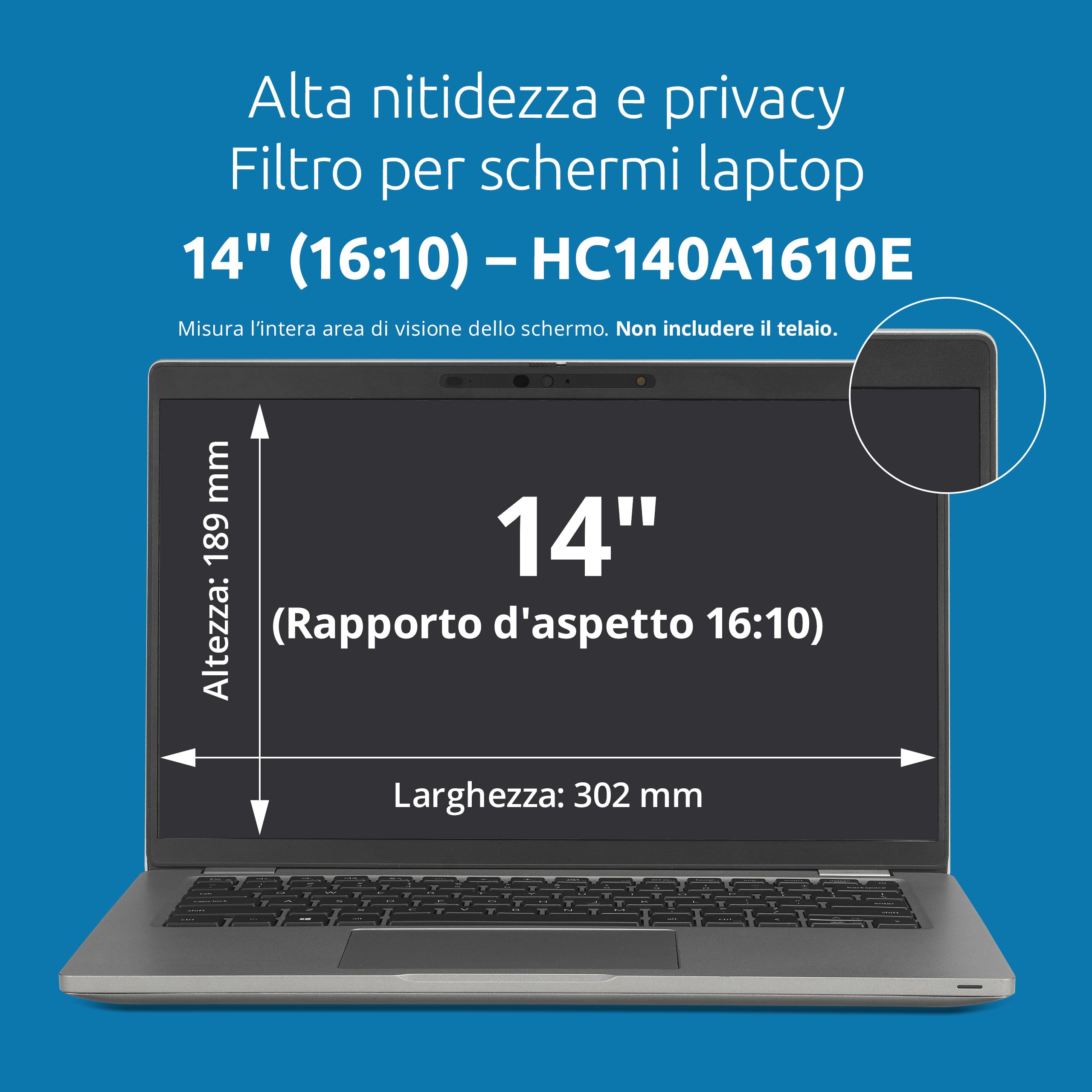 Kensington Filtro privacy schermo alta nitidezza per laptop da 13.3 pollici, rapporto d'aspetto 16:10, blocco della luce blu, antiriflesso, antigraffio, compatibile con laptop ASUS HP Lenovo ACER Dell