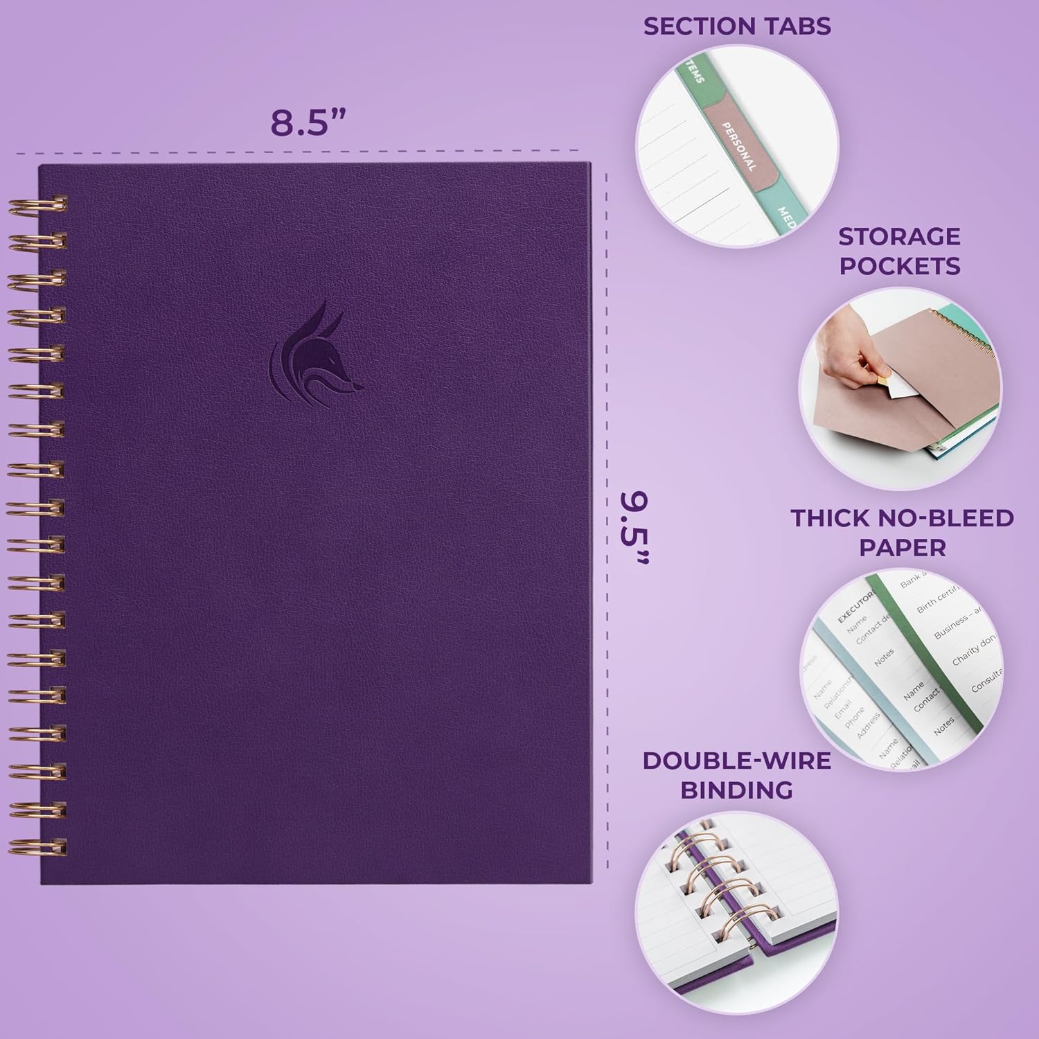 clever fox when i die planner with pockets for documents – end-of-life organizer binder for important personal info & final wishes (purple) purple smaller than a4 (10.5" x 9")