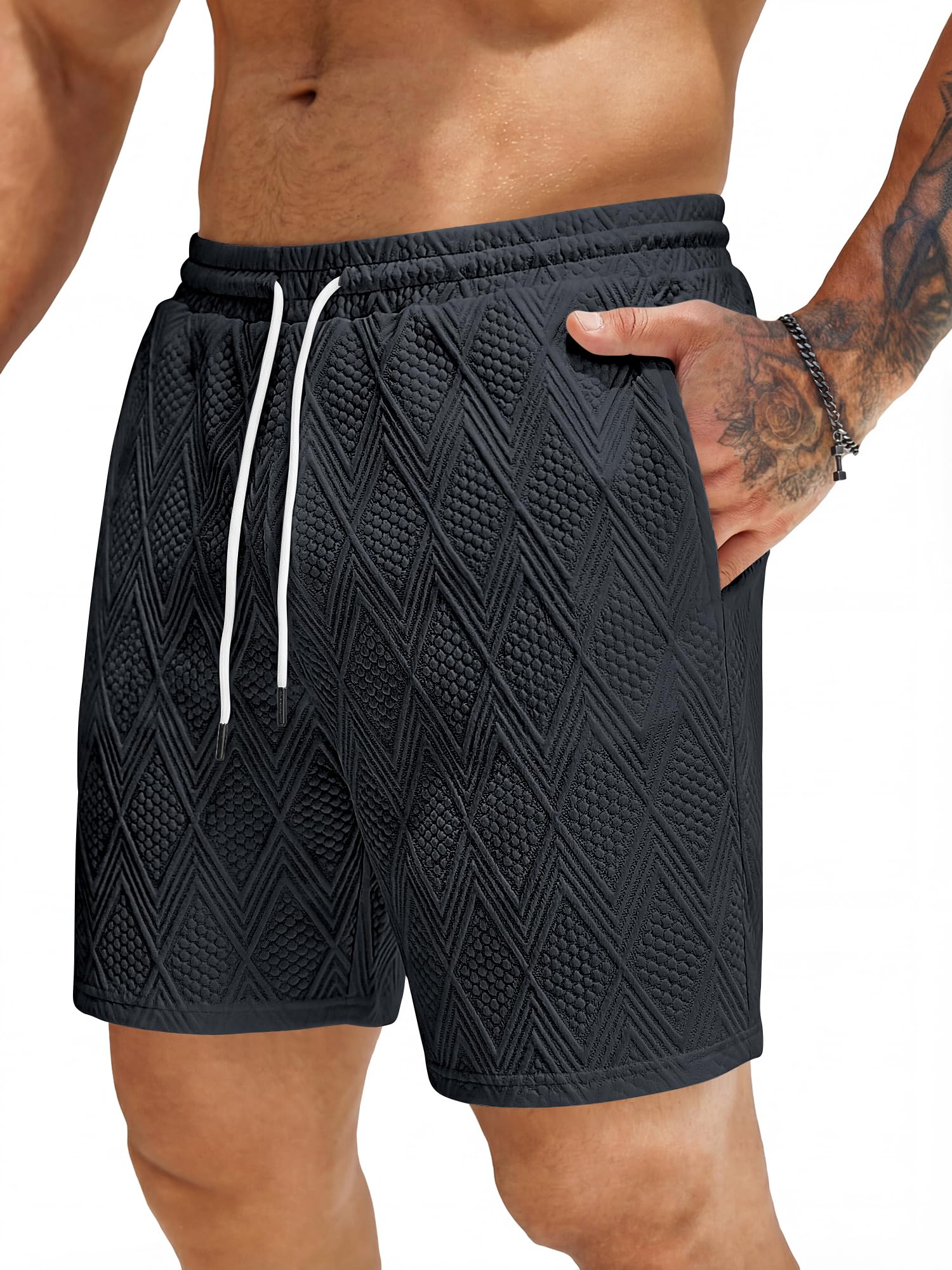 JMIERR Textur Shorts Herren Kurze Hosen Sommer 2026 Casual Freizeitshorts Leicht Atmungsaktiv Elastische Taille mit Taschen