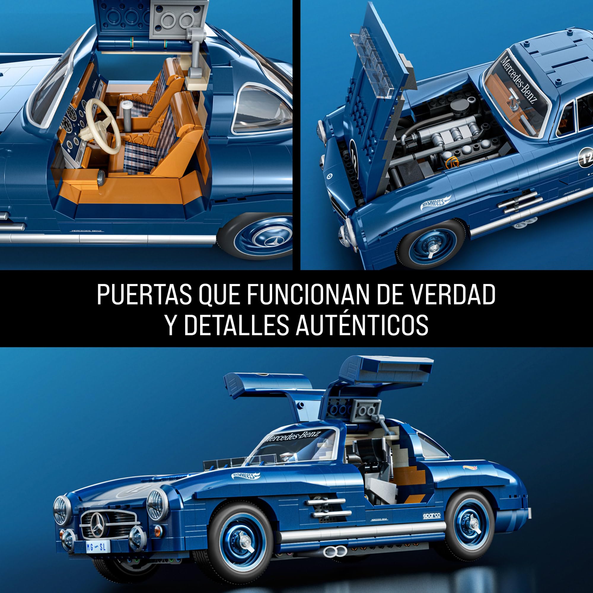 Mattel Brick Shop Hot Wheels Premium Series , juego de construcción Mercedes-Benz 300 SL. 1600 piezas, detalles realistas y piezas metálicas, para adultos coleccionistas, HWW25