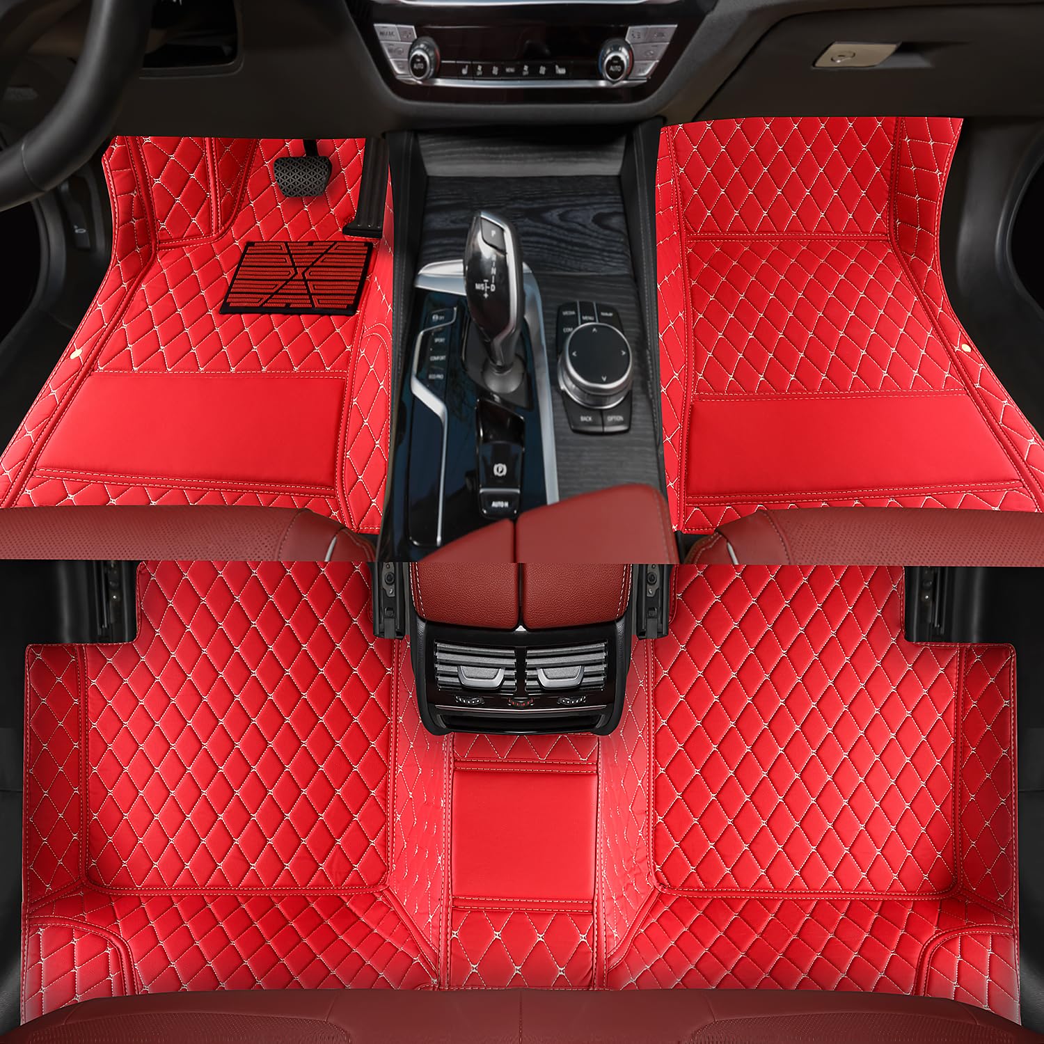 Leather Vehicle Mat, Custom Fit for 99% Cars, Trucks, SUVs, All Weather, Full Coverage, Anti-Slip, Red White (27.5x19.2x1.2 inches)
