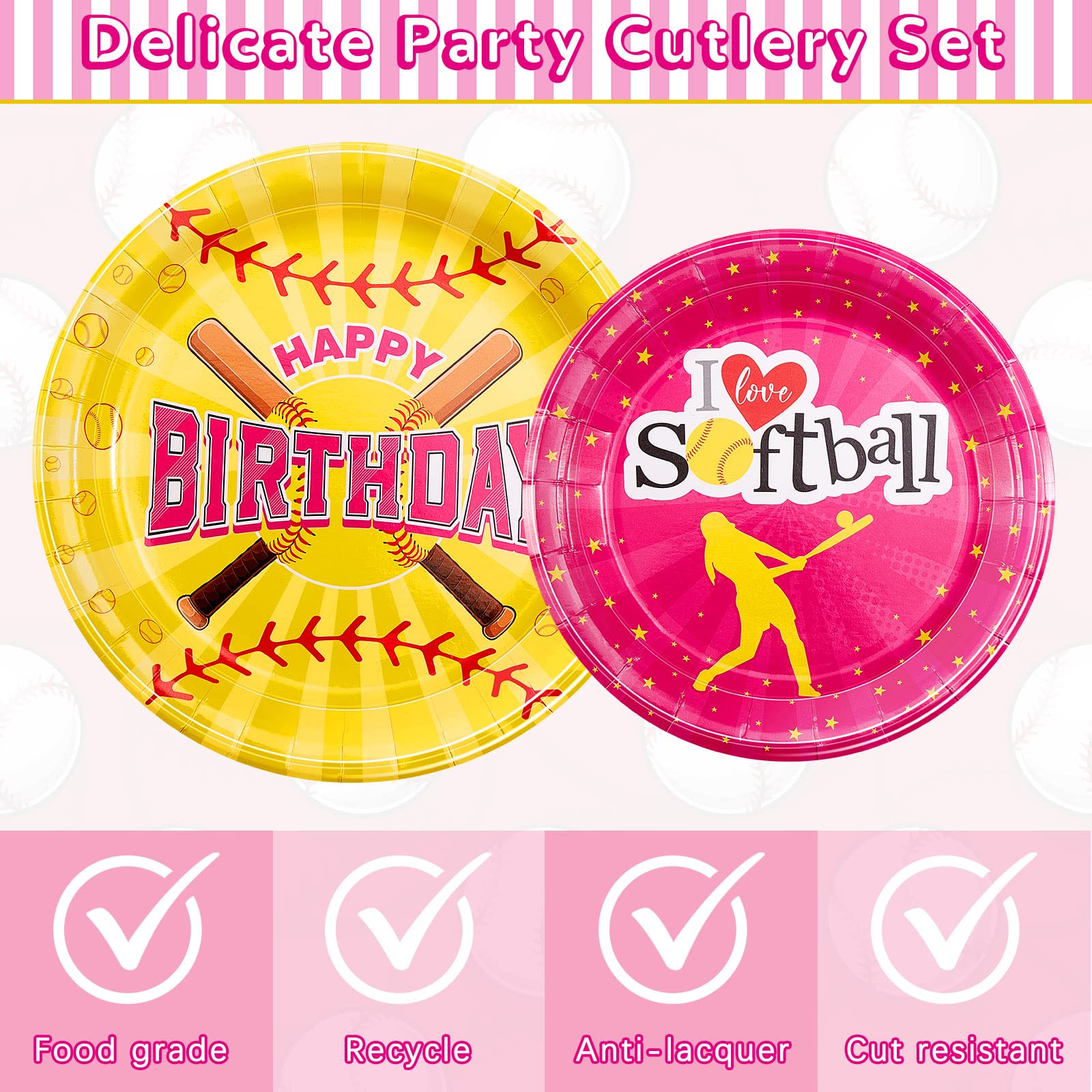 115 Pcs Softball Party Decorations Softball Birthday Decorations Including Plates Softball Tablecloth Happy Birthday Banner Balloons Cup Knife Spoon Forks Tableware Set Disposable Dinnerware for Kids