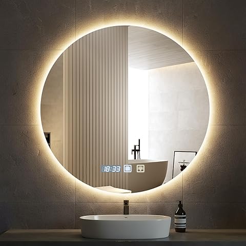 Sararoom Espejo Baño con Luz 60cm, Luces de Baño Espejos de Pared con Reloj, Función Antivaho, 3000K/4000K/6500K, Regulable, Memoria, Cristal Templado HD, IP44 Espejos de Tocador LED Retroiluminado