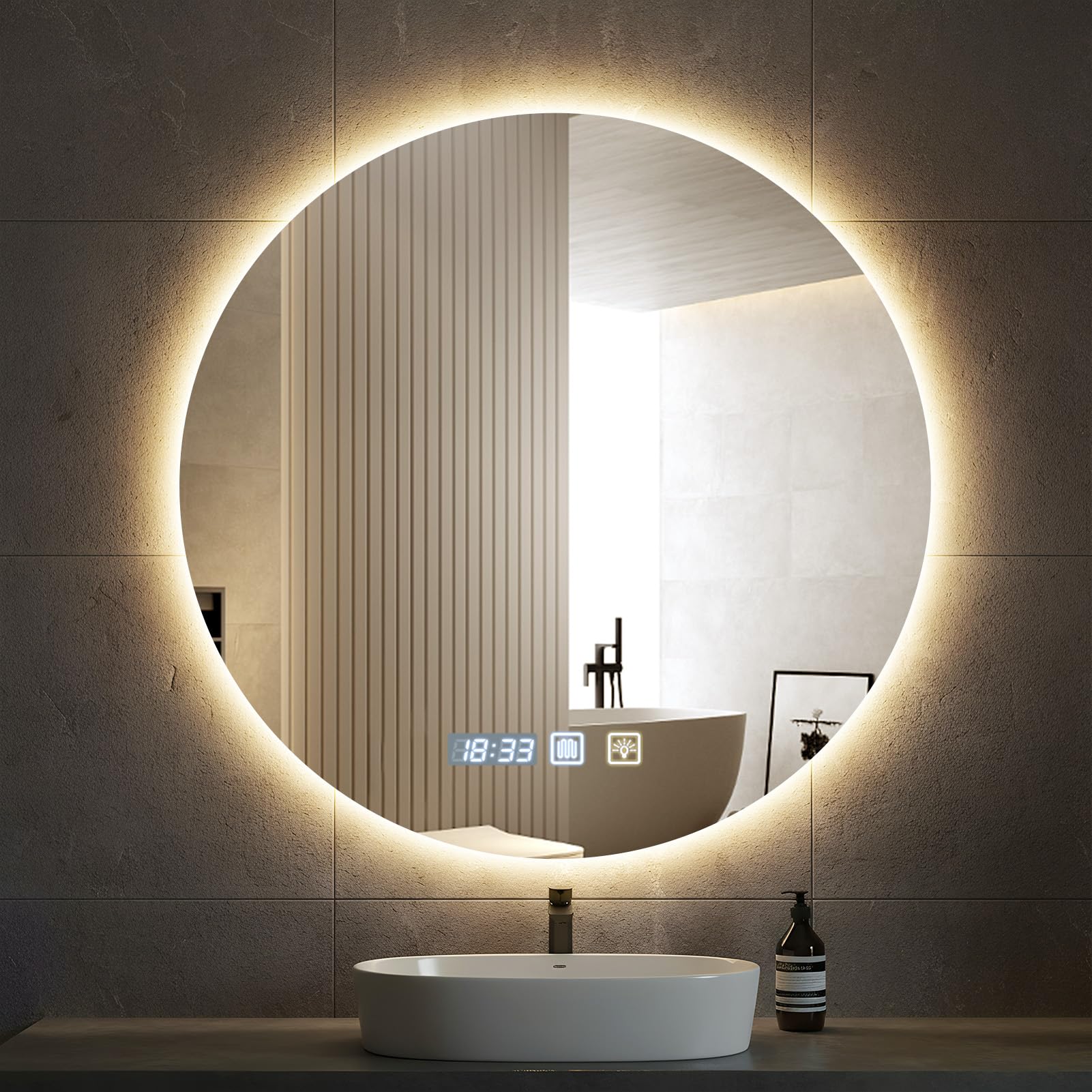 OCEAN Specchio Da Bagno Rotondo Con LED,Diametro 60cm,3 Temperature Di Coloredisappannamentomodernofunzione Memoria 85690880