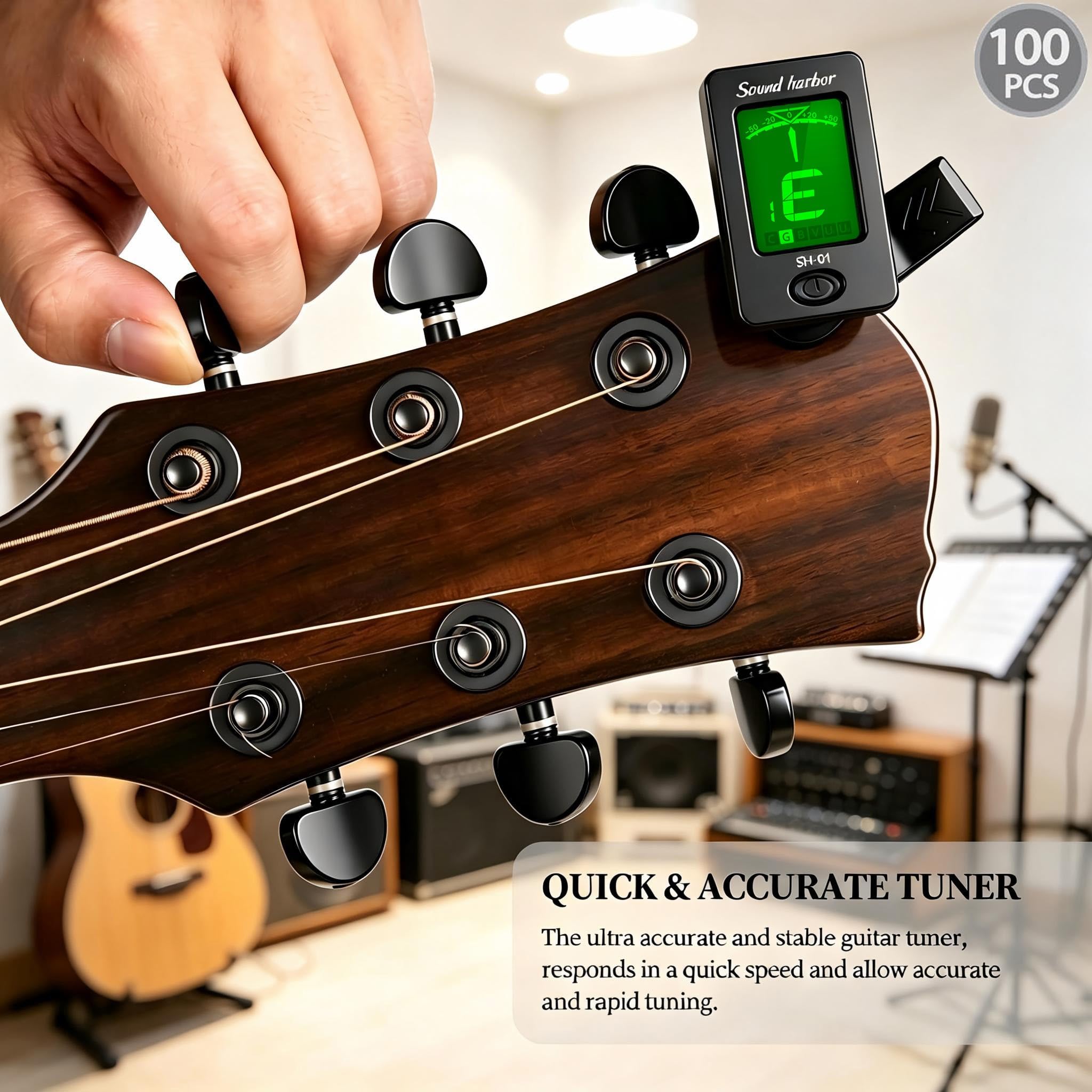 Gitarren-Stimmgerät zum Anklippen, für alle Instrumente, Gitarre, Bass, Ukulele, Violine, Banjo, Stimmgerät (Stimmgerät, 100 Stück)