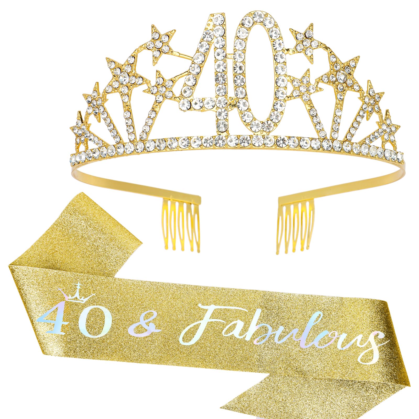 Ondder 40th Birthday Sash Gold Birthday Tiara and Sash for Women 40th Birthday Sash and Crown for Women 40th Birthday Sash Birthday Party Decorations