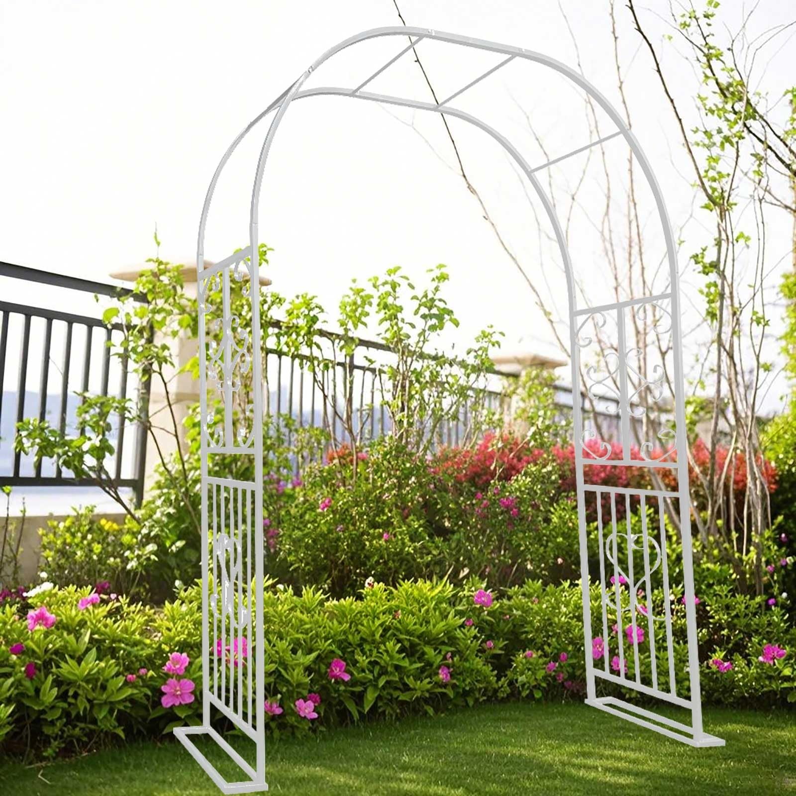 Stalowa altana ogrodowa na wesela, metalowa kratka do roślin pnących, wysokość 2,3 m x 1,43,4 m szerokości, elegancki biały design na ceremonię i dekorację imprezową