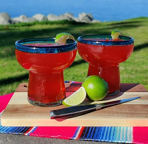 Miniatura 7 de Dos Sueños Vidrio soplado a mano mexicano - Juego de 4 vasos de margarita sin tallo soplados a mano (14 onzas)