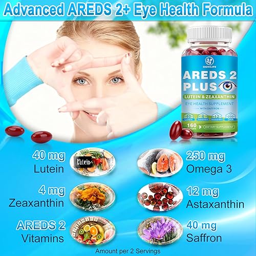 Miniatura 3 de AREDS 2 + cápsulas blandas de luteína y zeaxantina, vitaminas para los ojos, 40 mg de luteína y 4 mg de zeaxantina con vitaminas C, E, azafrán,