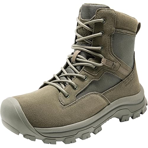 NORTIV 8 Men's Waterproof Work Military Tactical Boots Rubber Toe Leather Outdoor Hiking Motorcycle Combat Boots