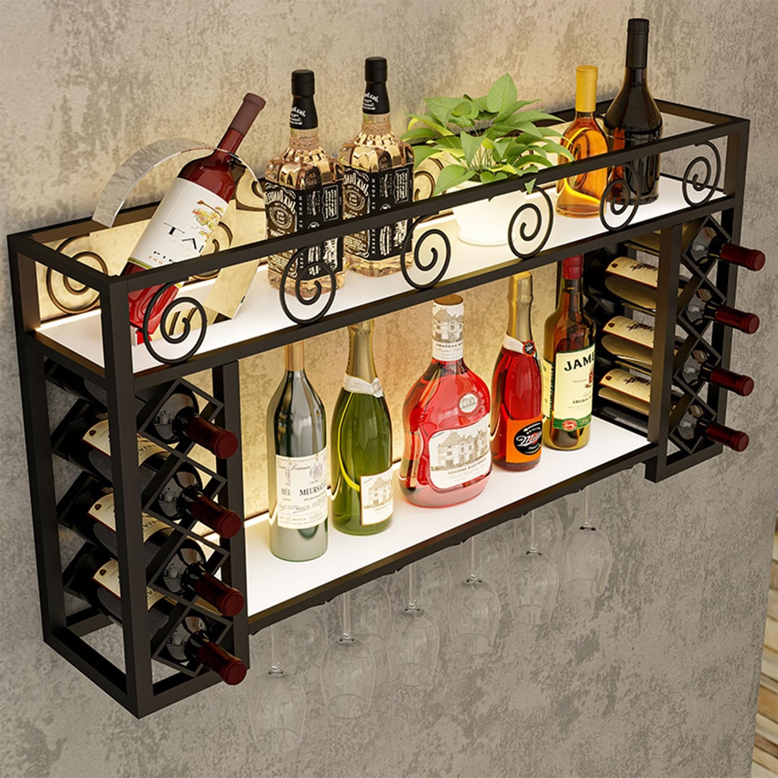 Casier à vin suspendu LED au design architectural en métal pour salle à manger