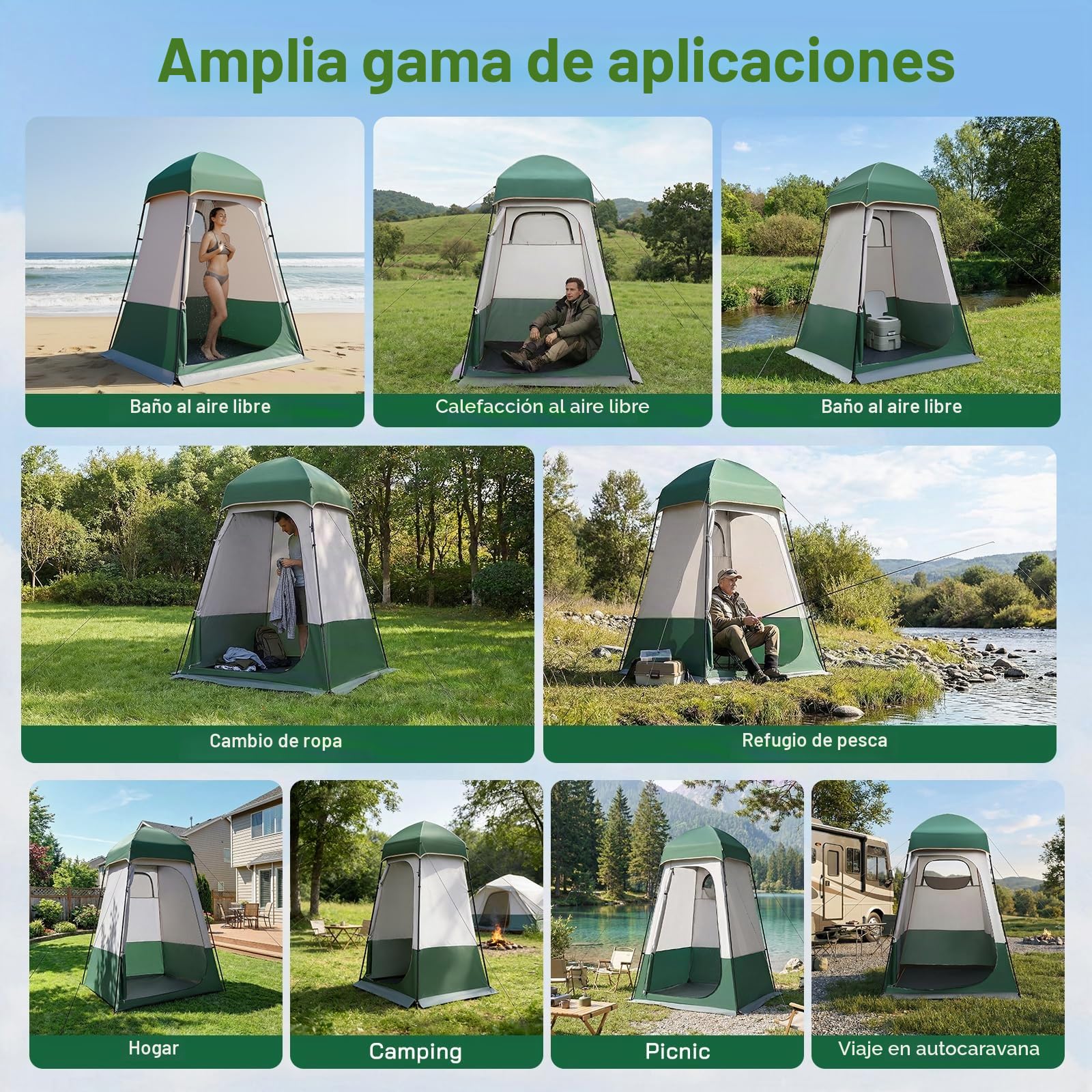 tienda ducha camping 160 x160 x 240cm,tienda de ducha con protección UPF50+,protección de privacidad ducha o tienda de ropa para cambiarse,portátil para exteriores,senderismo,playa,pesca,baño