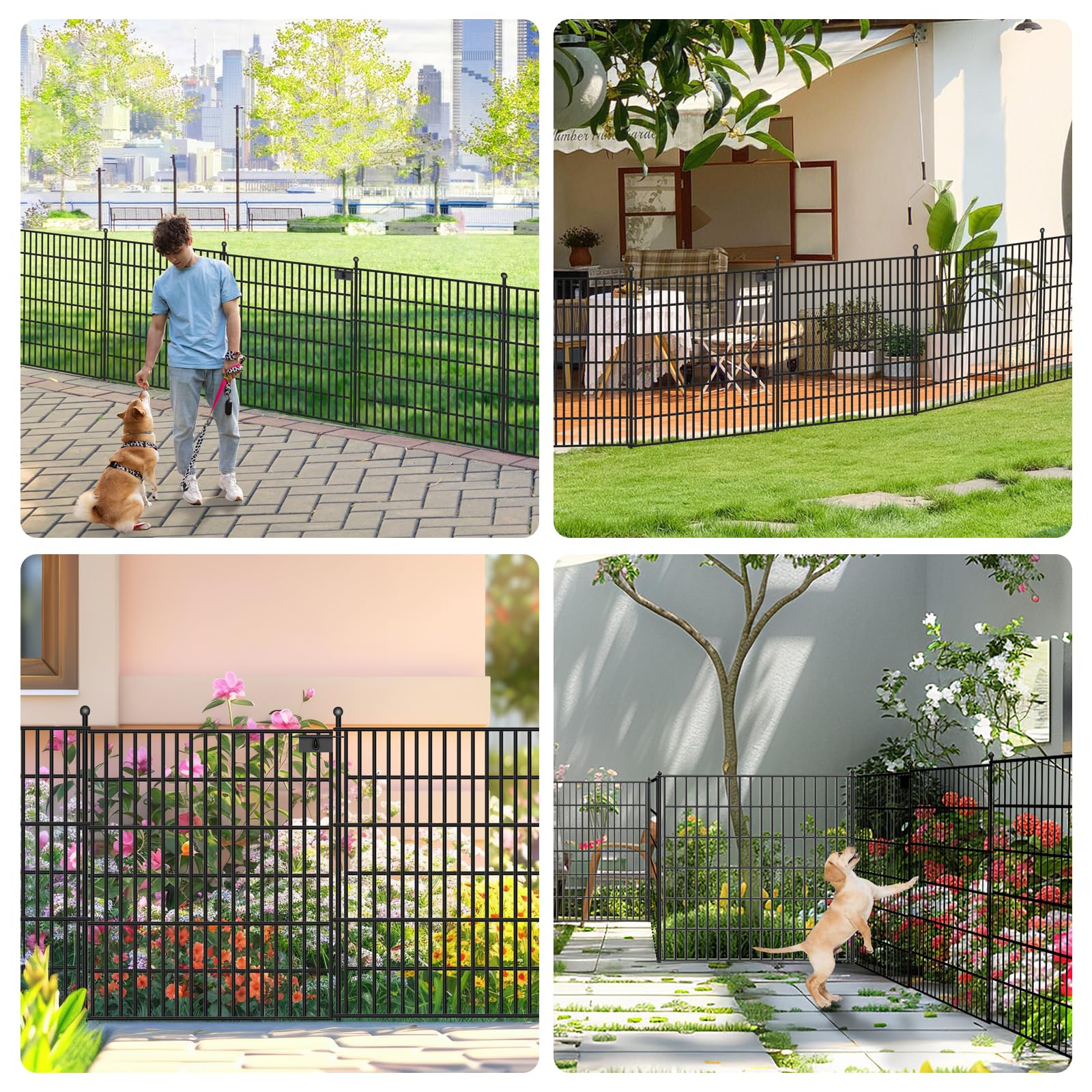 Gartenrohrzaun-Set Mit 10 Paneelen & Tor – 106,7 Cm Hoch, 21,8 M Lang, Schwarz, Ohne Graben (Metall)