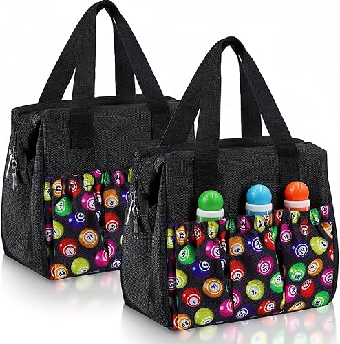 Paterr 2 bolsas negras de Bingo Dauber con 6 bolsillos, bolsa de mano de gran capacidad con cremallera y asa, estuche de transporte de viaje para