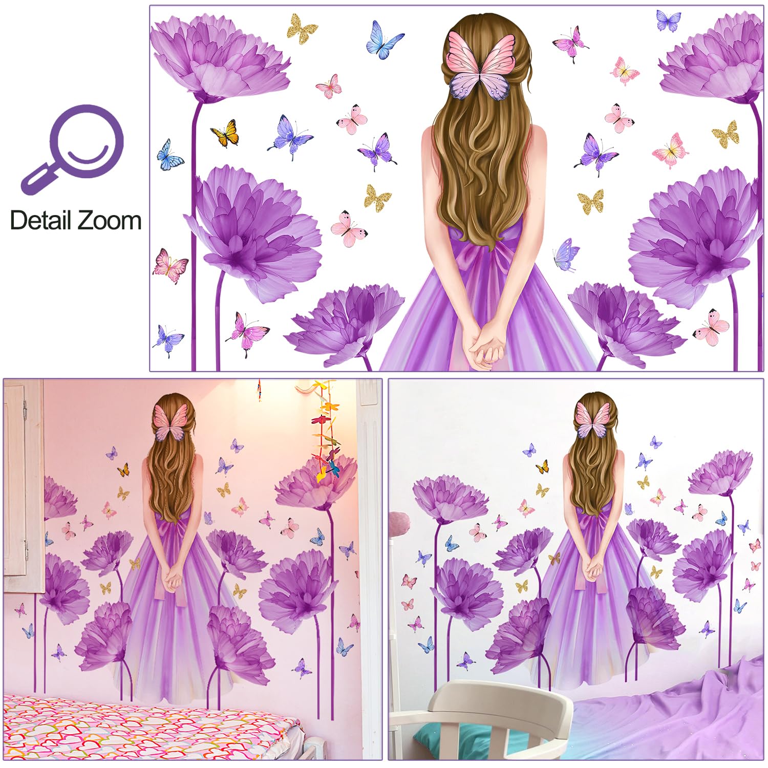 Sacinora - Calcomanías De Pared Con Diseño De Flores Moradas Y, image size:1500x1500