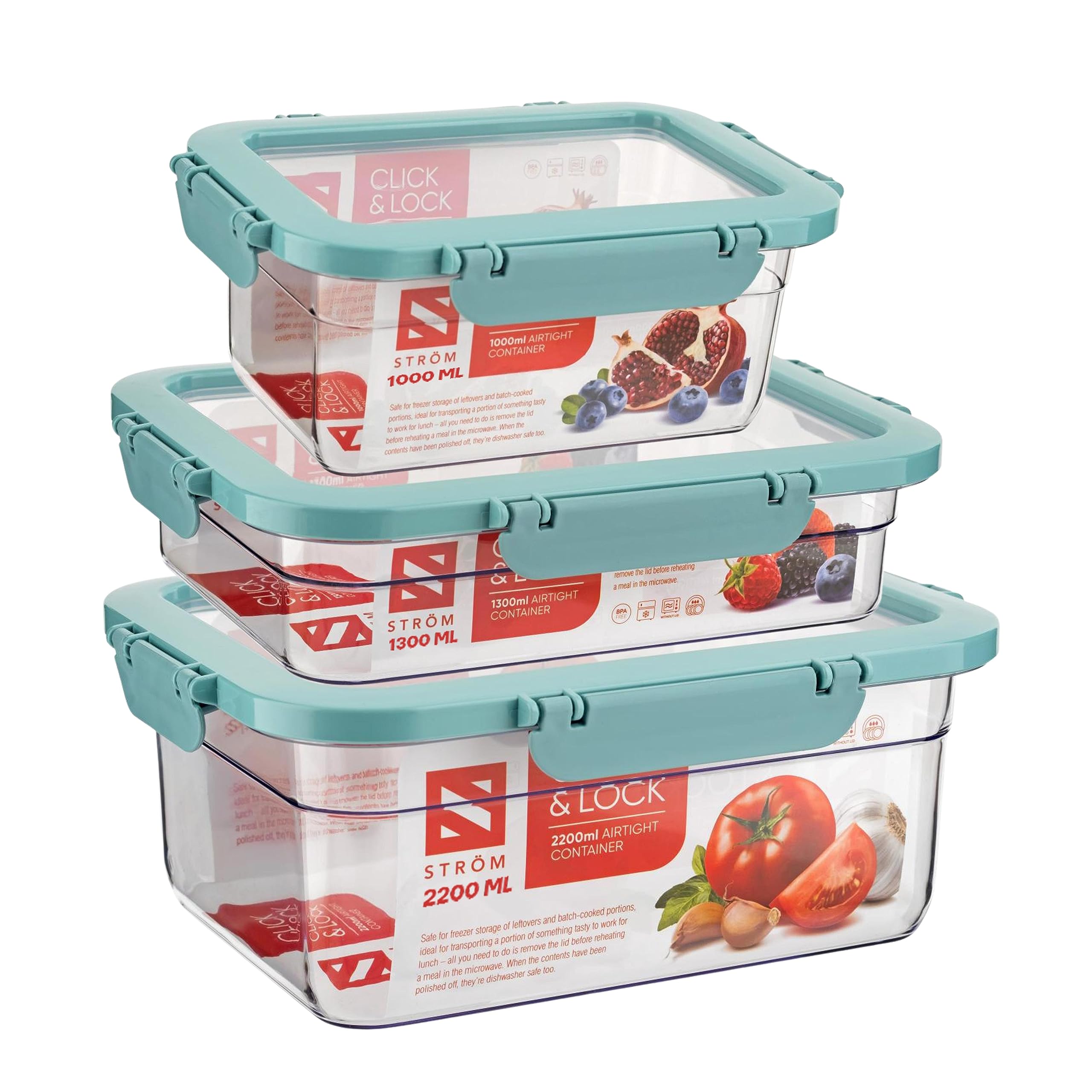 HOMESHOPA Airtight Food Storage Containers with Lid, 3 Pack Blue Plastic Leak Proof Kitchen & Pantry Containers, Reusable Meal Prep Storage Box, Microwave Freezer Safe, BPA Free Food Lunch Box