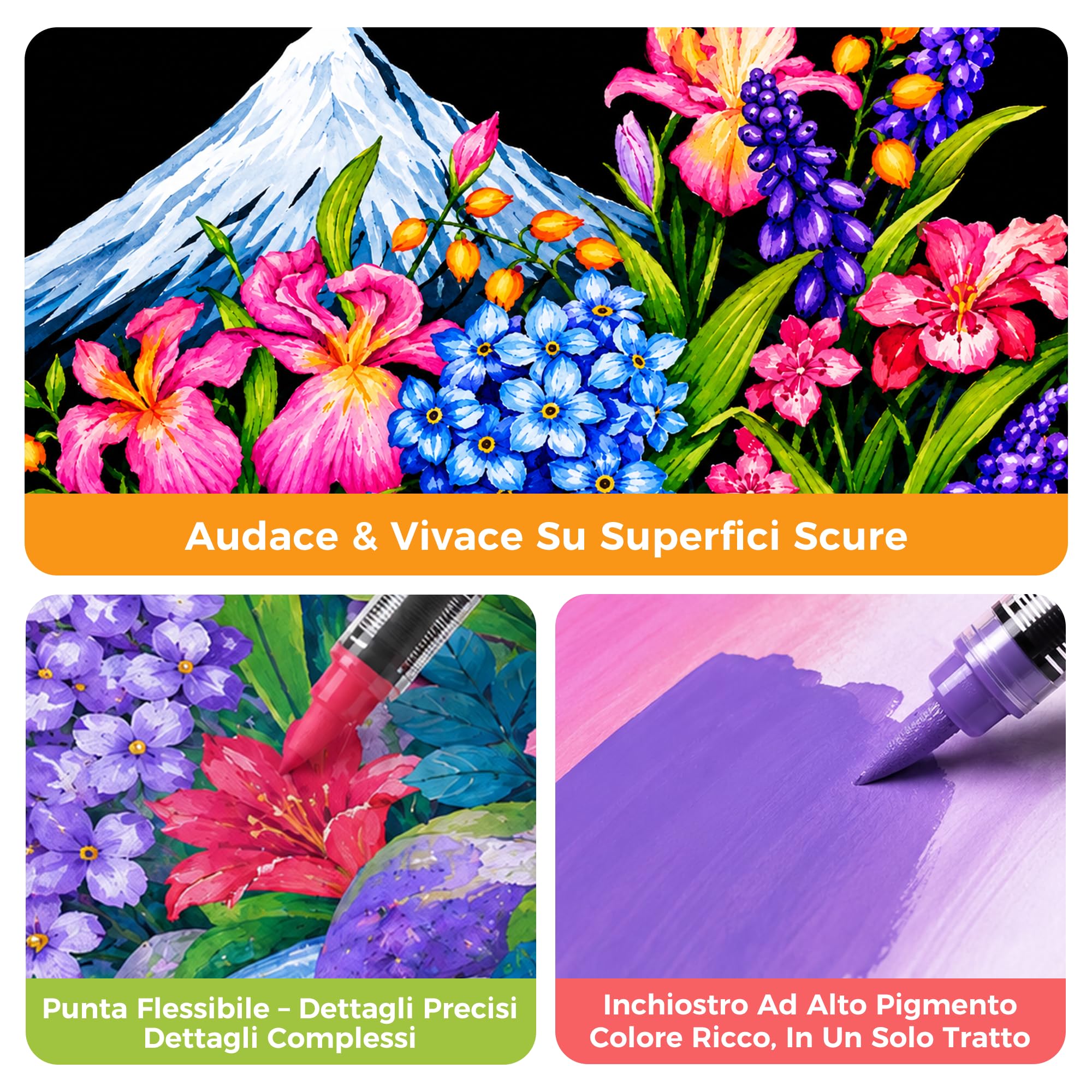 90 Colori Pennarelli Acrilici Set, Paesaggio & Natura con Punta Pennello & Inchiostro Auto, Base Acqua & Alta Copertura per Vetro, Legno, Tela, Tessuto – per Artisti e Fai da Te