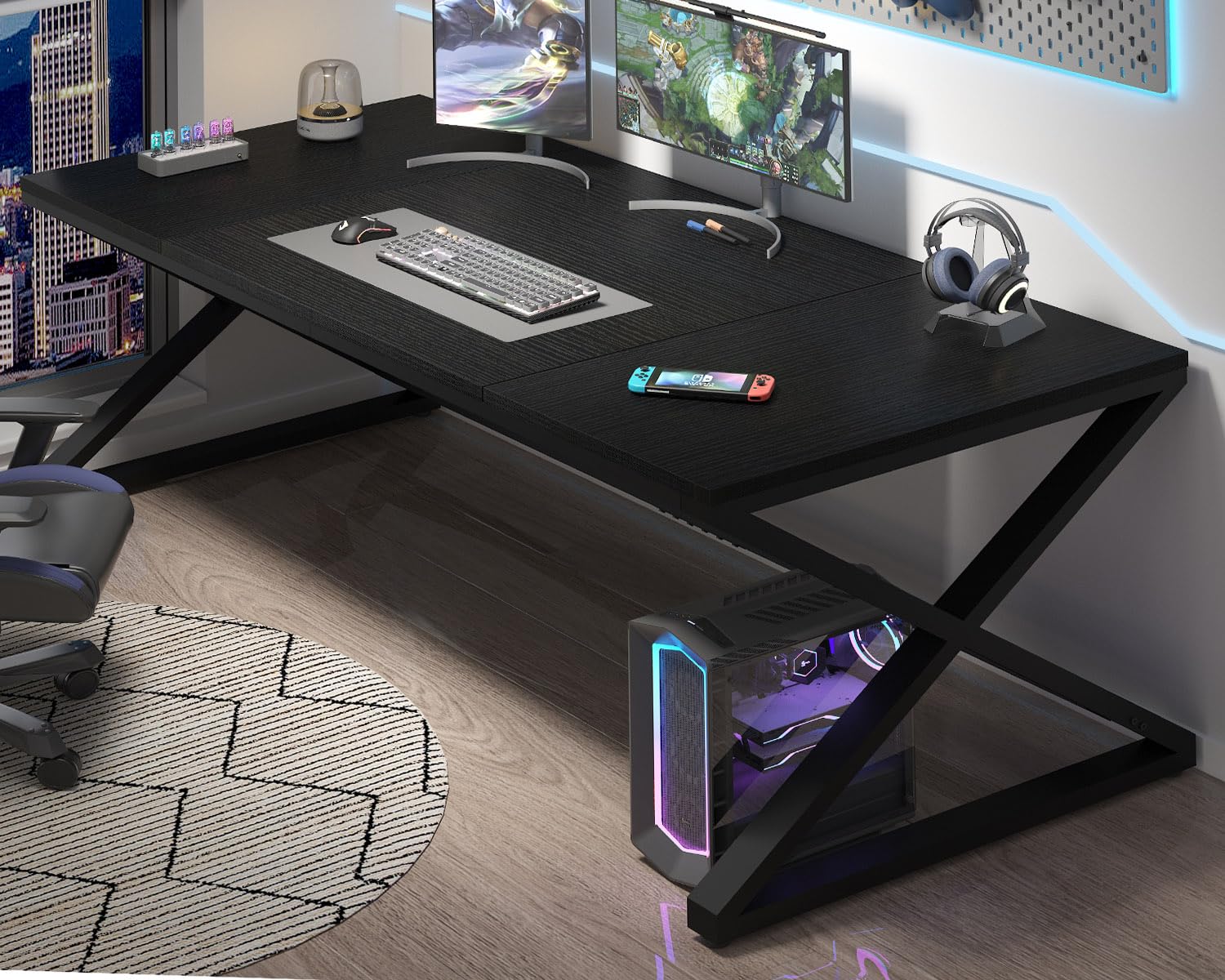 LVB Scrivania Moderna Grande Computer Ufficio Casa Tavolo Lavoro Legno Scrivania per Scrivere Studiare Camera da Letto Semplice Gaming Nero 180 cm