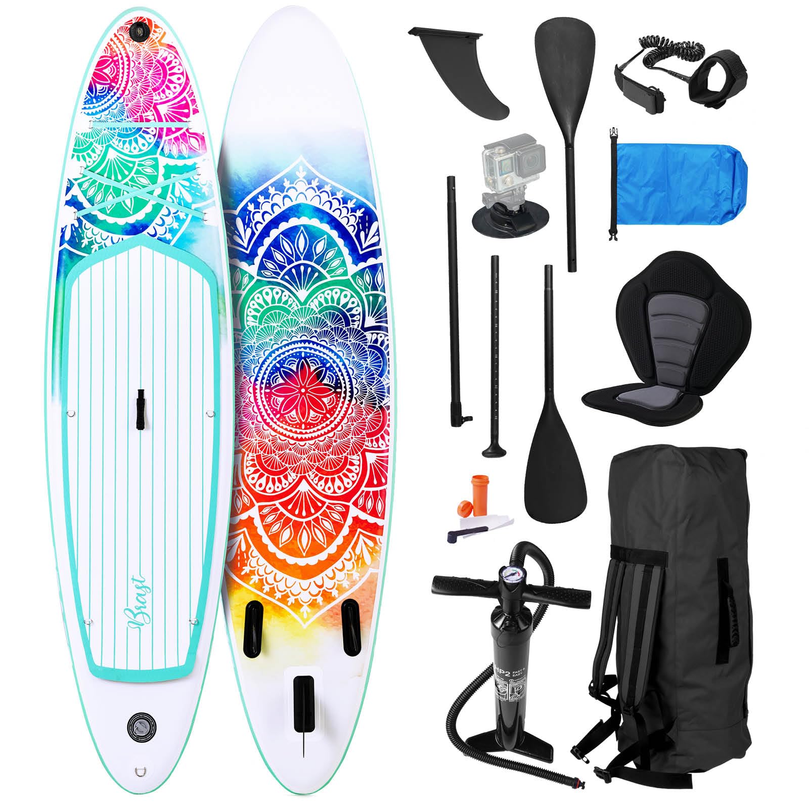 BRAST SUP Board Lady | Aufblasbares Stand up Paddle Set für Frauen | 300cm viele Modelle | inkl. Sonderzubehör | 2in1 Paddel Kajak-Sitz Action-Cam-Halterung Fußschlaufe Pumpe Rucksack
