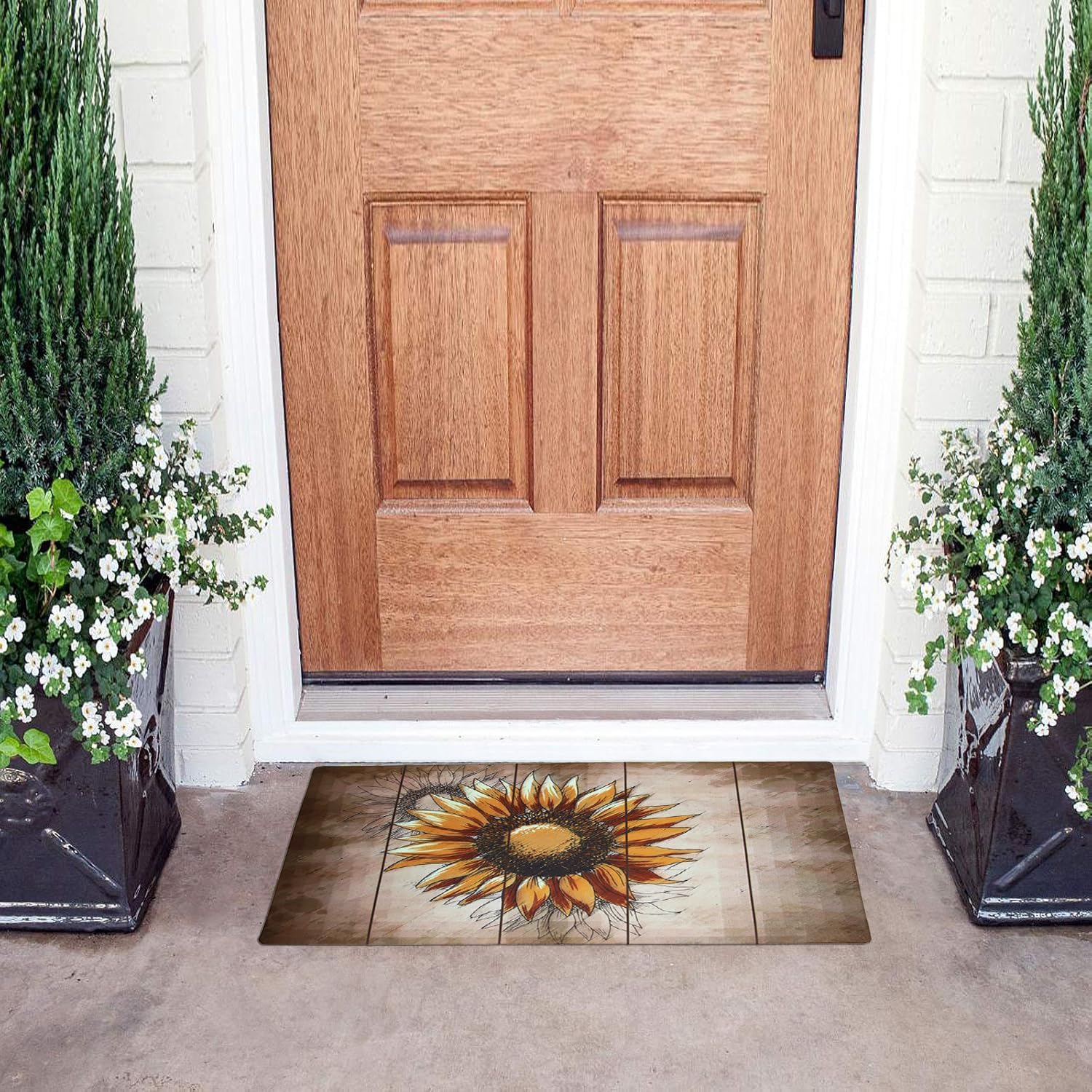 K KILIPES Sunflower Welcome Door Mat Non Slip Rubber Indoor Outdoor Entry Rug Mat Decorative Seasonal Doormats for Front Door