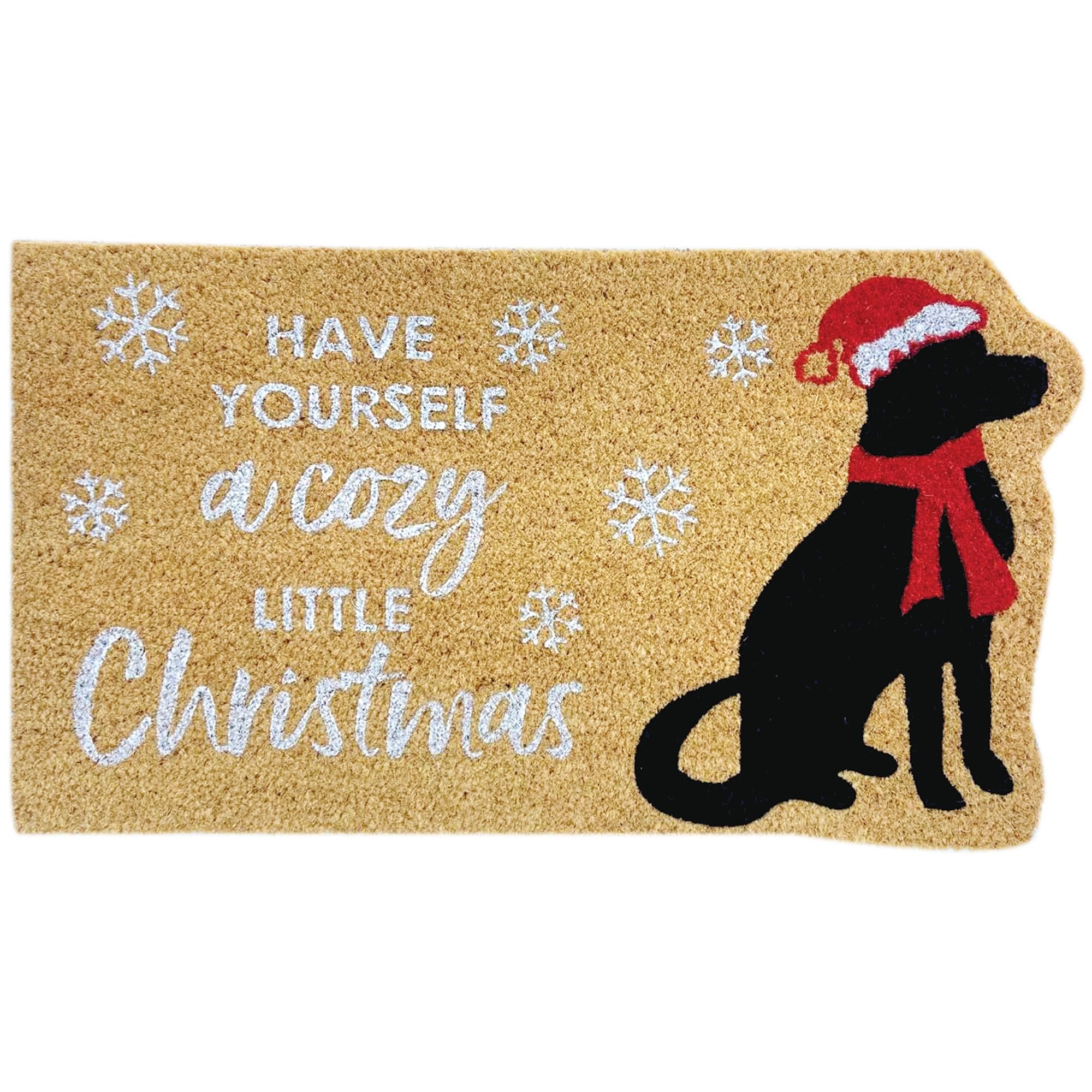 Comart - Zerbino Christmas - 40x70 cm - in Cocco - Sagomato con Disegni Natalizi – Tappeto per Ingresso Esterno o Interno - Antiscivolo - Decorazione per le Feste - Regalo per la Casa – Cane Natalizio