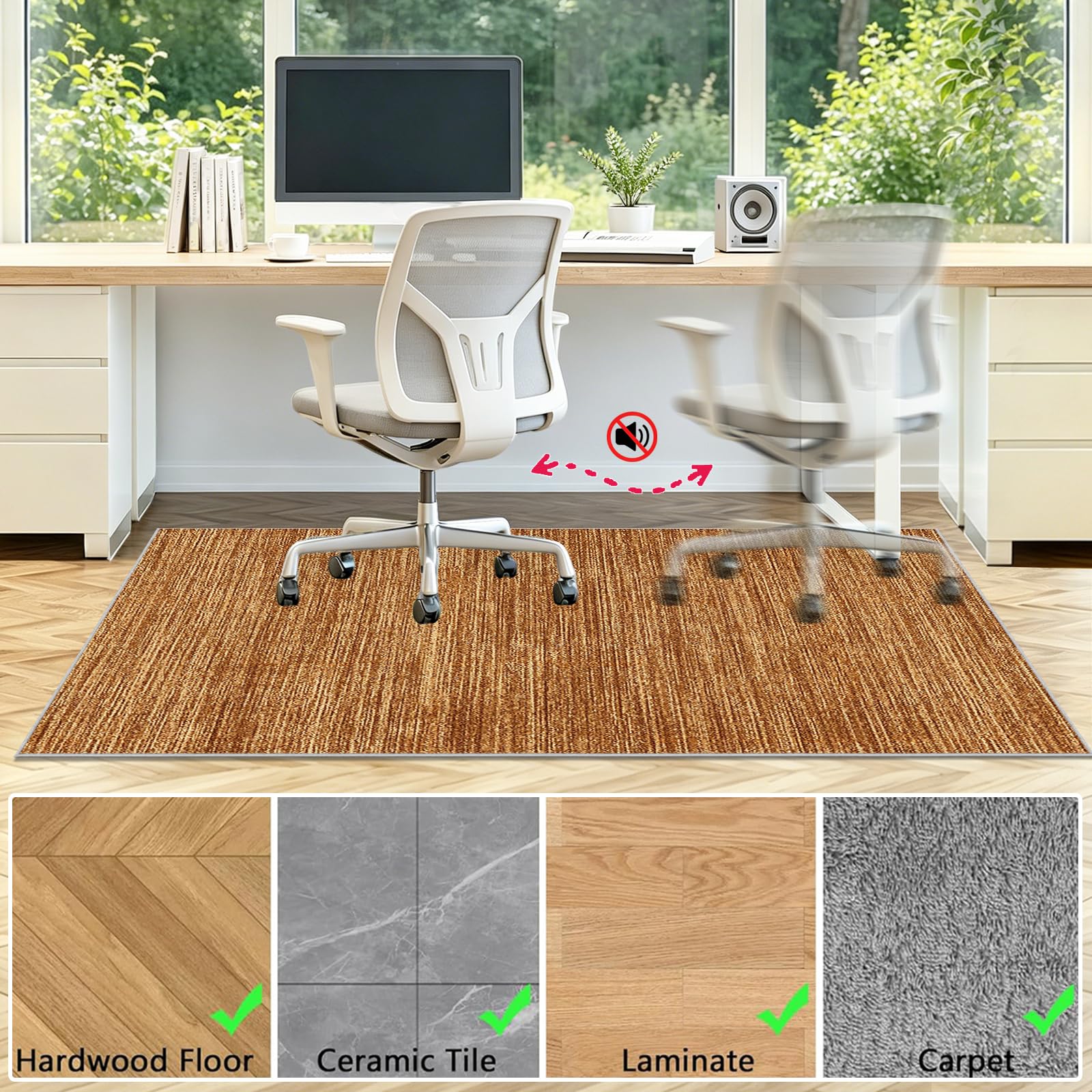 Alfombrilla Protectora para Suelos Duros de Color para Silla de Oficina en Polipropileno Espesor 4,5 mm Alfombra Debajo de La Silla de Oficina Alfombra Escritorio Suelo Marrón 90 x 100cm