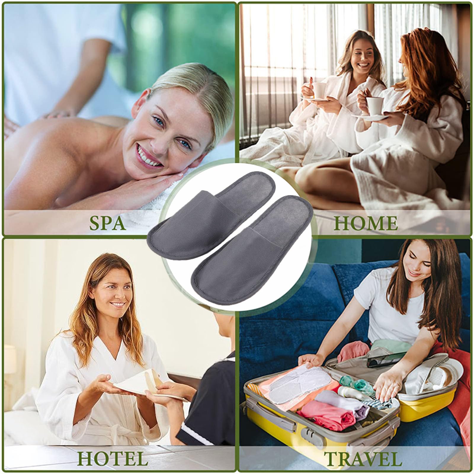 Pantofole Hotel - 2 Paia Usa E Getta Antiscivolo per Ospiti, SPA, Ciabatte Monouso, Sposa Bianco (Taglia EU 37-43, Grigio)