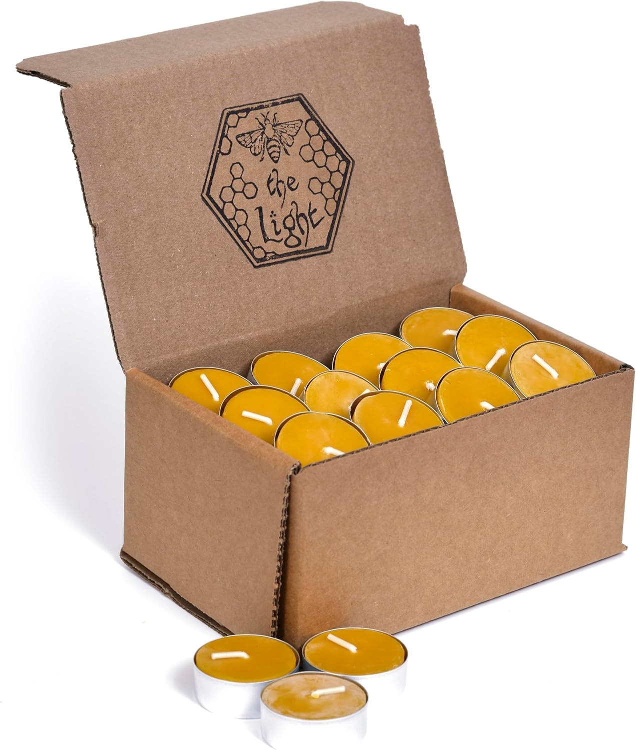 Pure Beeswax Tealights - Unscented Smokeless & Clean Burning Non-Toxic Tea Lights with Light & Natural Honey Scent, 4-Hour Burn Time, 1.5 x 0.5-Inch Handmade Candles, 48-Pack, by BeeTheLight