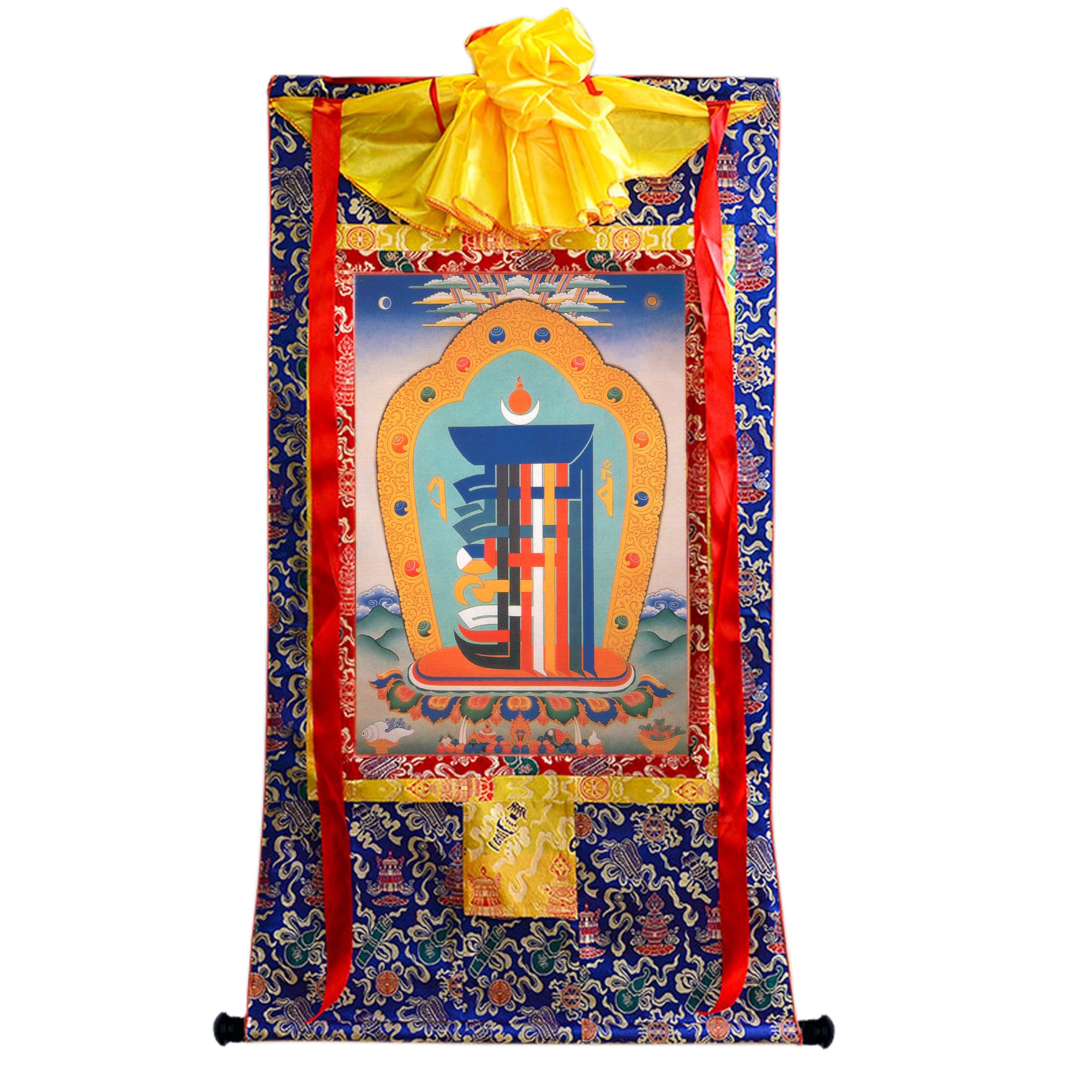 Gandhanra Tibetische Thangka-Kunst–Kalachakra Symbol Thangka - Hochauflösender Digital-Giclée-Druck und doppelt handgerahmt - Buddhistische Wandbehang-Tapisserie - 47" x 32"