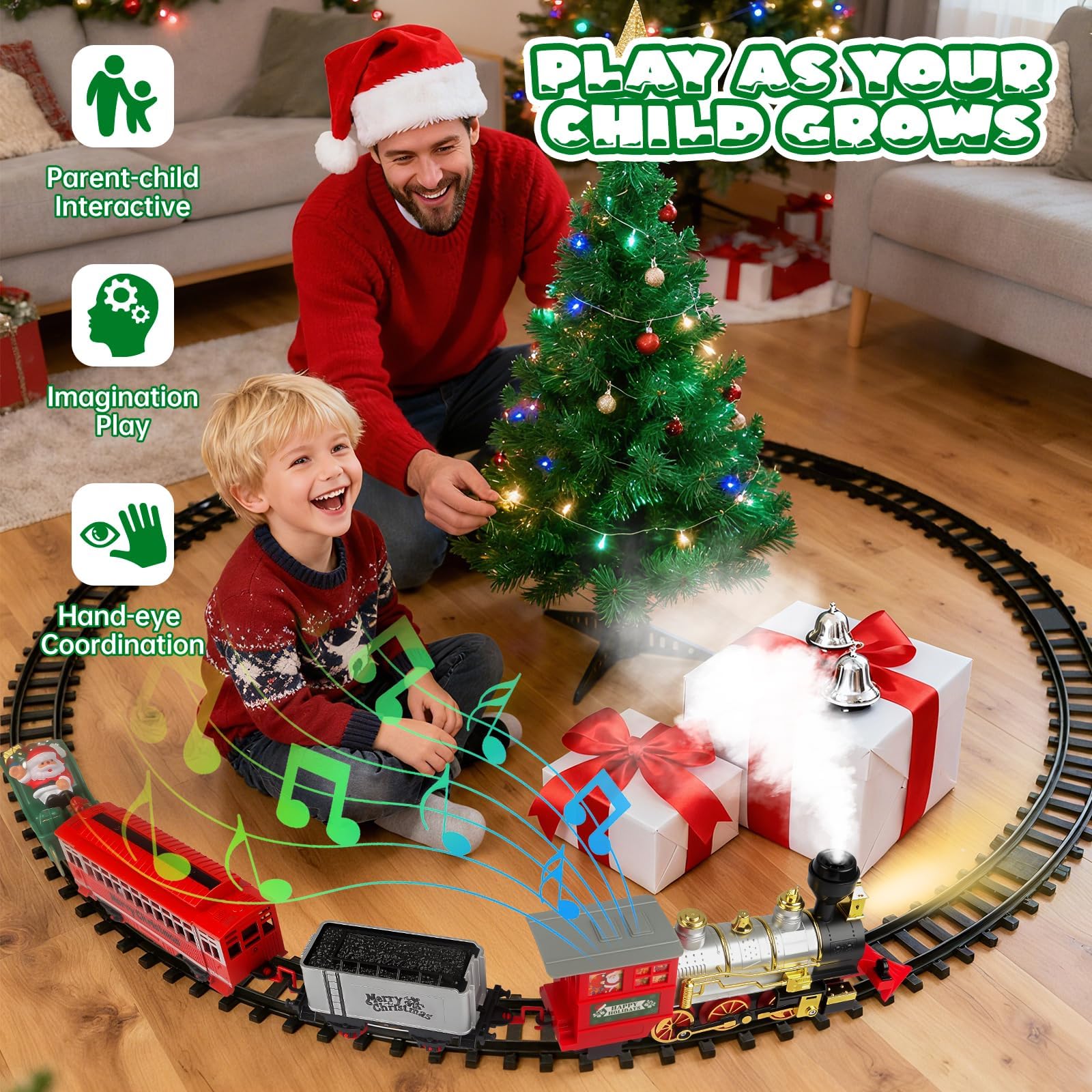 Treno Elettrico per Bambini con Fumo, Luci e Suoni - Set Treno a Vapore Giocattolo per Ragazze Ragazzi di 3 4 5 6 Anni - Regalo di Natale Perfetto