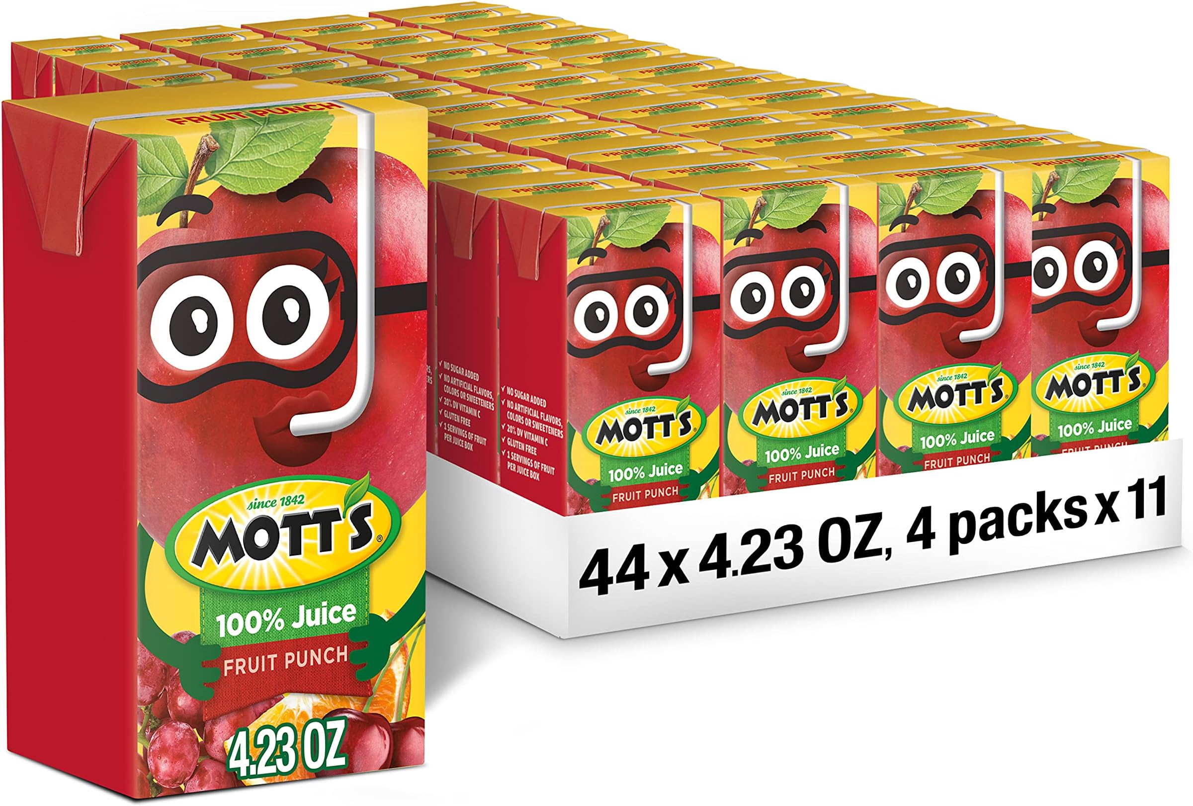 Mott's 100 Percent Fruit Punch Juice, 4.23 fl oz boxes, 44 Count (11 Packs of 4)