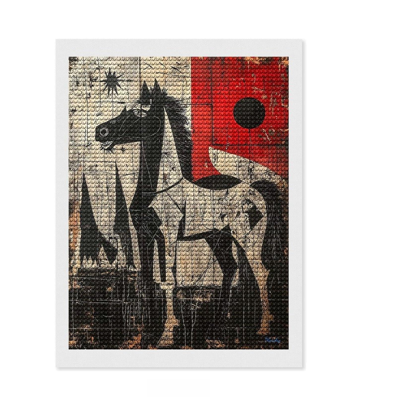 Junmoney Abstract Horse Contemporary Expressionist Reimagining Diamond Style Art Kit 12"x16", Round Gems, Mindful Craft Project, Thoughtful Present, Aesthetic Room Decor