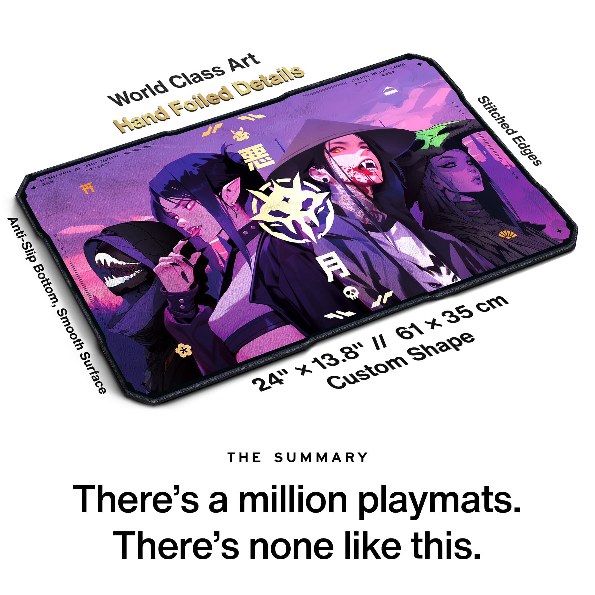 Tapis de jeu avec accents en feuille d'or | Nuit de clan de Kamigawa | Forme personnalisée futuriste | Compatible avec Magic The Gathering