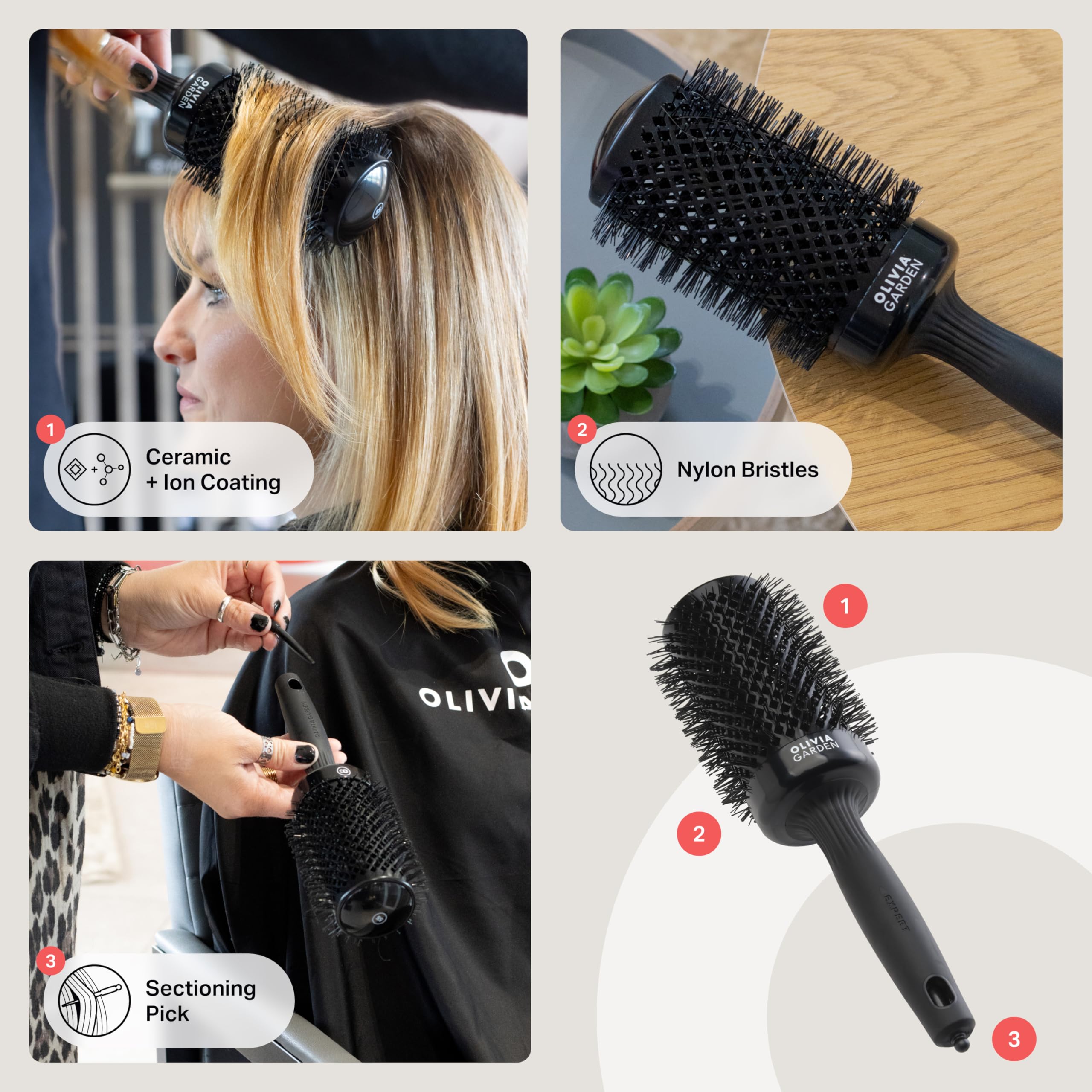Olivia Garden Expert Blowout Shine - Black - 55 - Ceramic Coated Round Brush for Smooth Blowout Frizz-Free Hair & Radiant Shine - Image 3