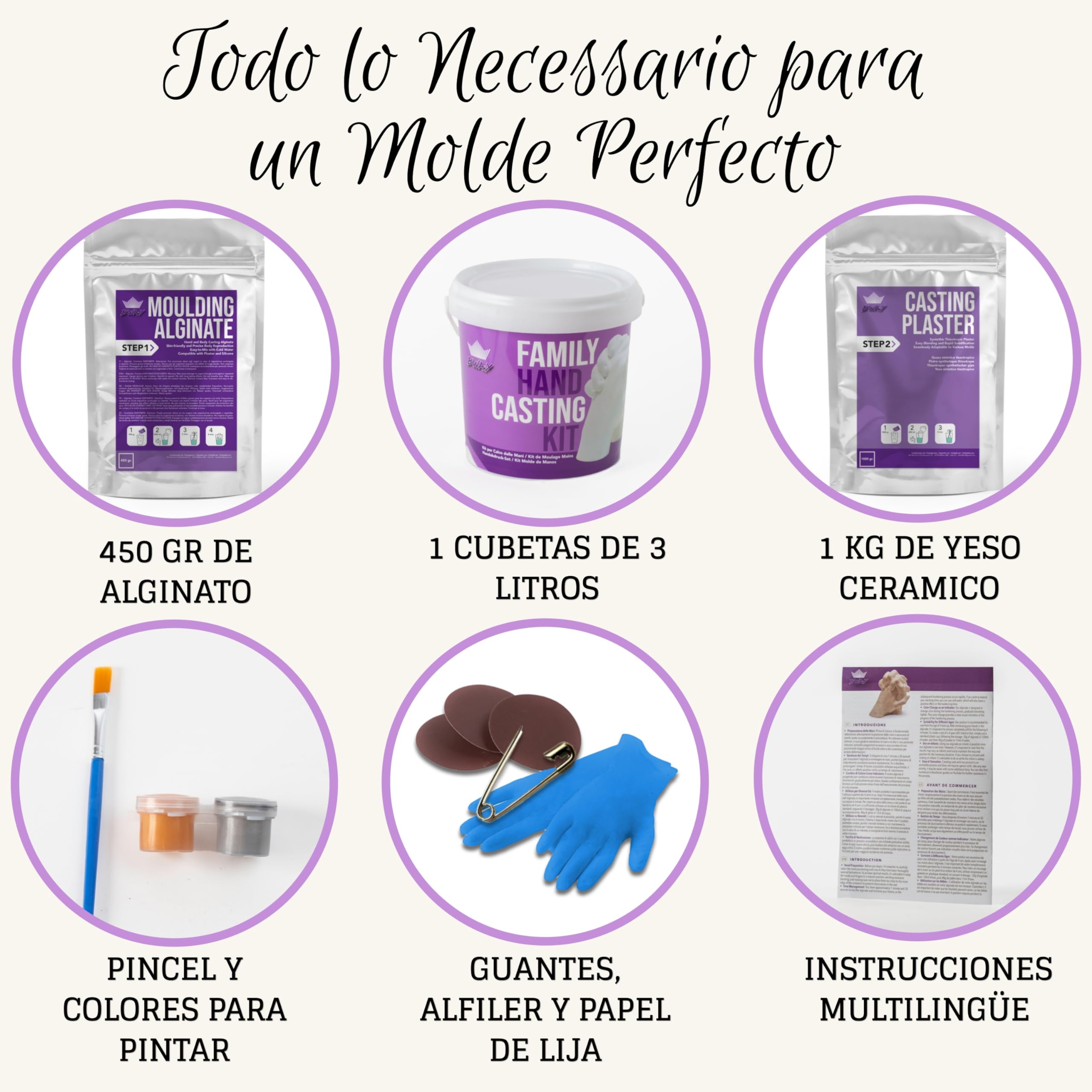 BWAY Moldes Manos Kit - Alginato para Moldes - Escultura Manos Pareja - Fácil de Usar y Excelente Nivel de Detalle - Instrucciones multilingües
