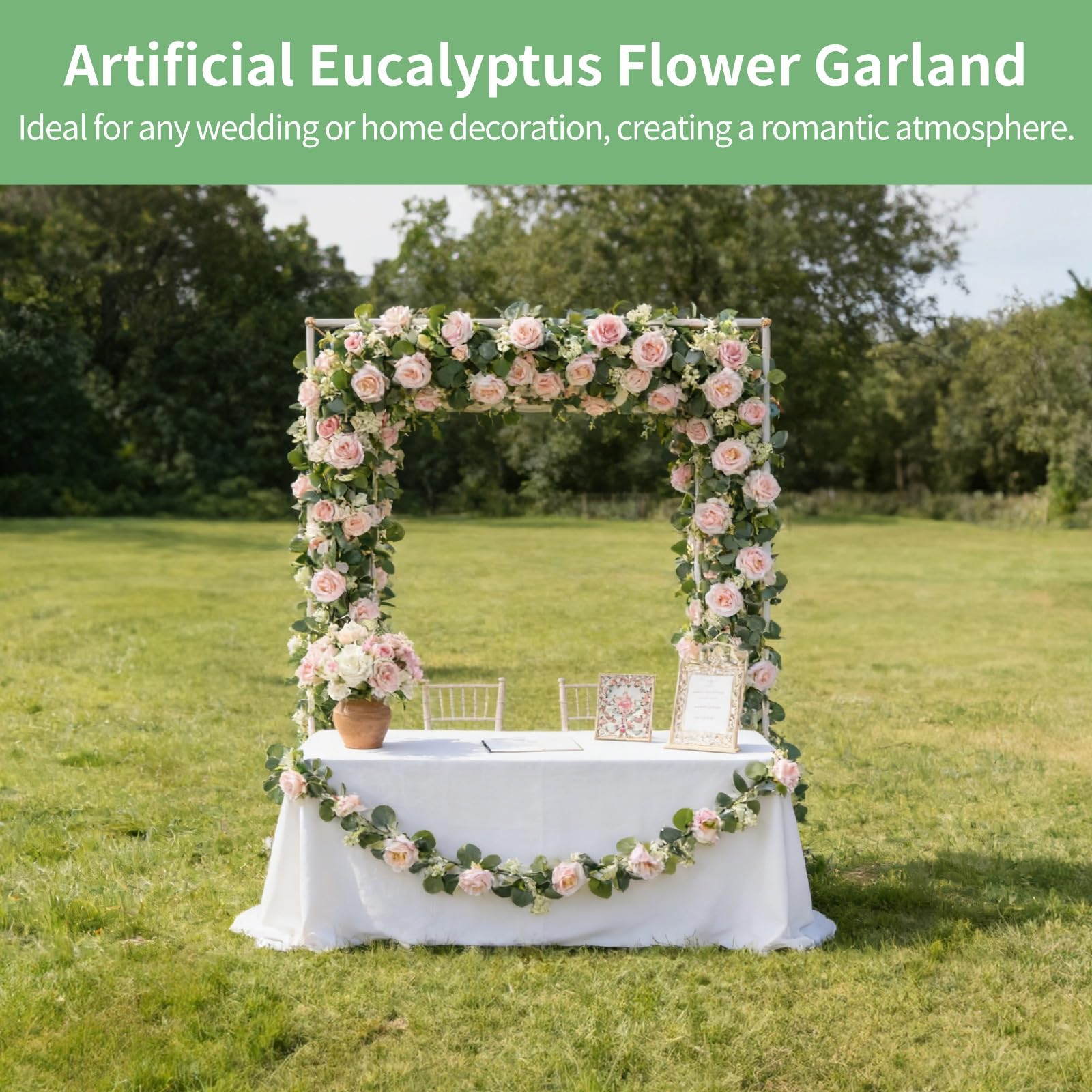 2 STK. künstliche Eukalyptus-Blumengirlande, 6,6 ft / 200 cm Fake Rosen Grünpflanzen-Girlande, hängende Eukalyptus-Ranken für Heimdeko, Party und Hochzeit, pflegeleicht