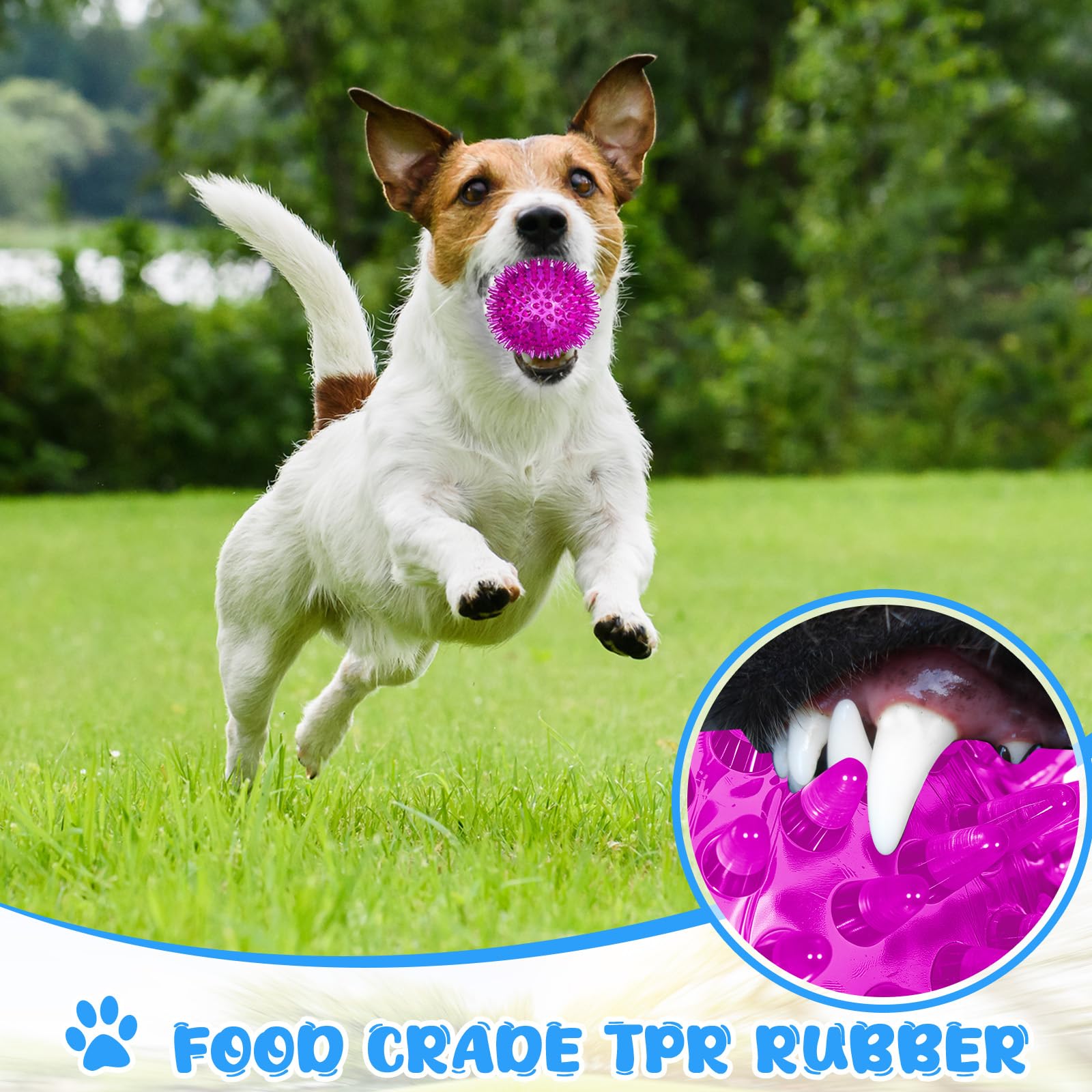 Yunsailing Lot de 24 jouets couineurs pour chien de 6,5 cm - Balles à picots à mâcher pour chiens de petite et moyenne taille - Pour nettoyer les dents et l'entraînement (bleu, vert, orange, violet