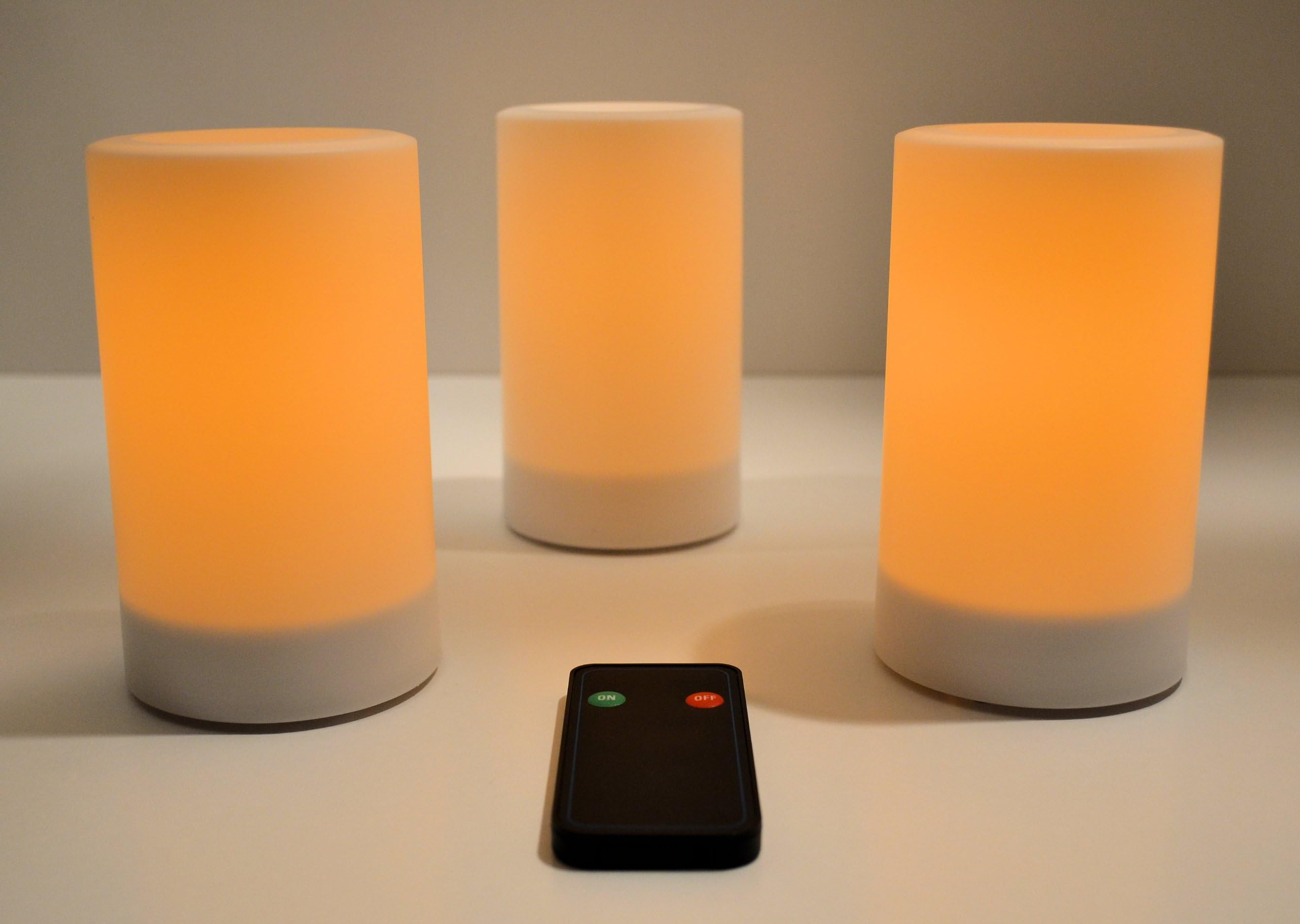 Inglow CG20305WH3R 3 Pack Outdoor 5" Pillar Flameless Candles with Remote Control White, Unscented, Orange