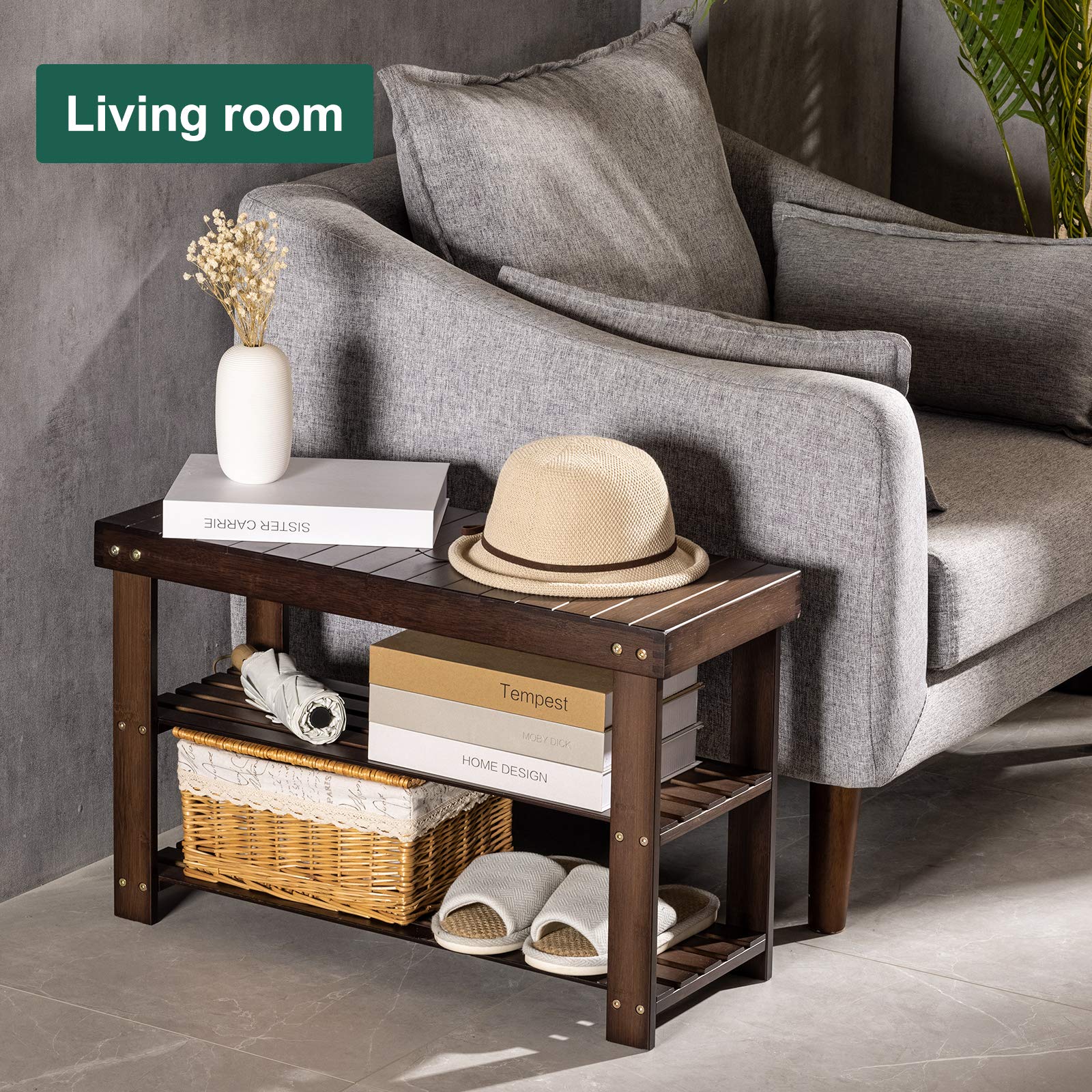 YMYNY Panca Scarpiera con cuscino, Porta Scarpe a 2 livelli con sedile imbottito, armadio regolabile Shoe Organizer per ingresso, soggiorno, corridoio, armadio, 42H*39L*28Wcm, marrone rustico,HBD028H