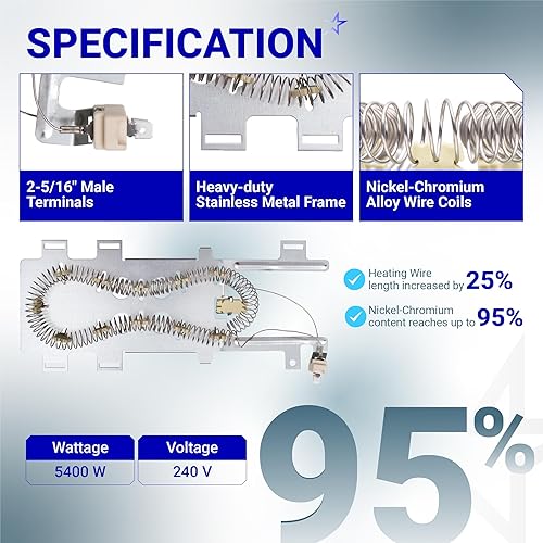 Miniatura 3 de BlueStars WP8544771 8544771 - Elemento calefactor para secadora, 279816 corte térmico, 279973 3392519, fusible térmico para secadora, para
