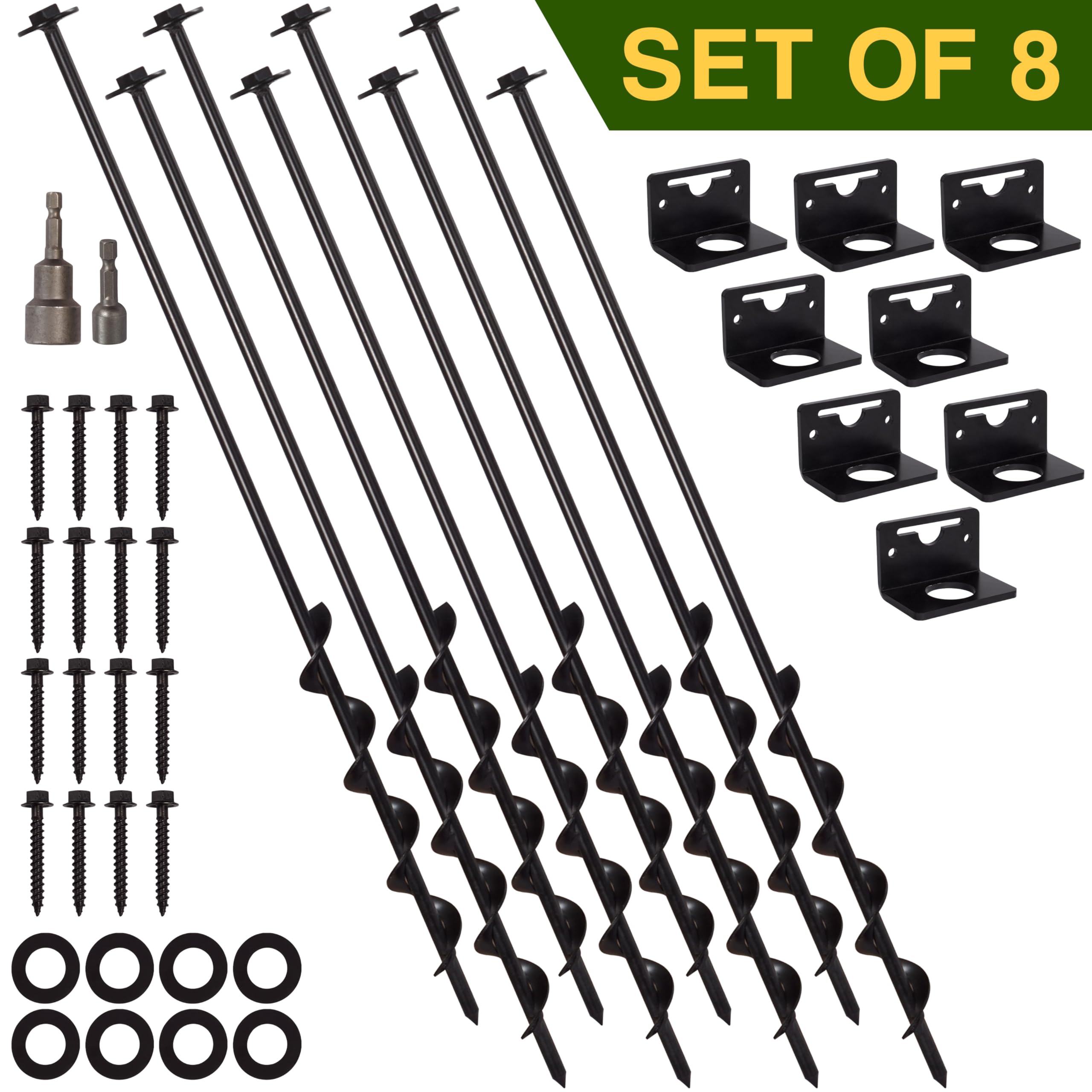 Anclajes para casa móvil de 24 Pulgadas, Juego de 8 Anclajes de Tierra atornillados con Soportes y Adaptador para Taladro, Anclajes de Tierra, Kits de Anclaje de cobertizo de Almacenamiento y