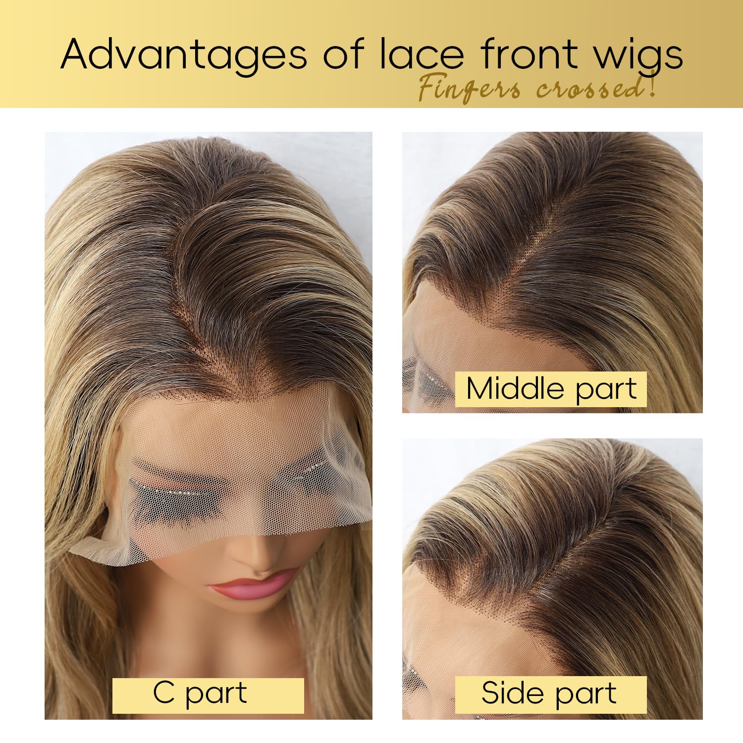 SOMIARIK 13x4 Lace Front Short Wavy Dark Blonde With Dark Roots Wigs Balayage Synthetic Lace Front Wigs Pre Plucked with Baby Hair 150% Density Party Date Daily Wear 22 Inch - Image 3