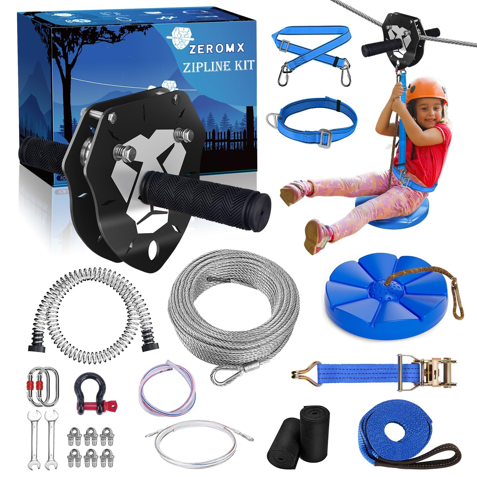 Amazon.com: ZEROMX Zip Line Kit 120ft 150ft for Kids Adults Up to