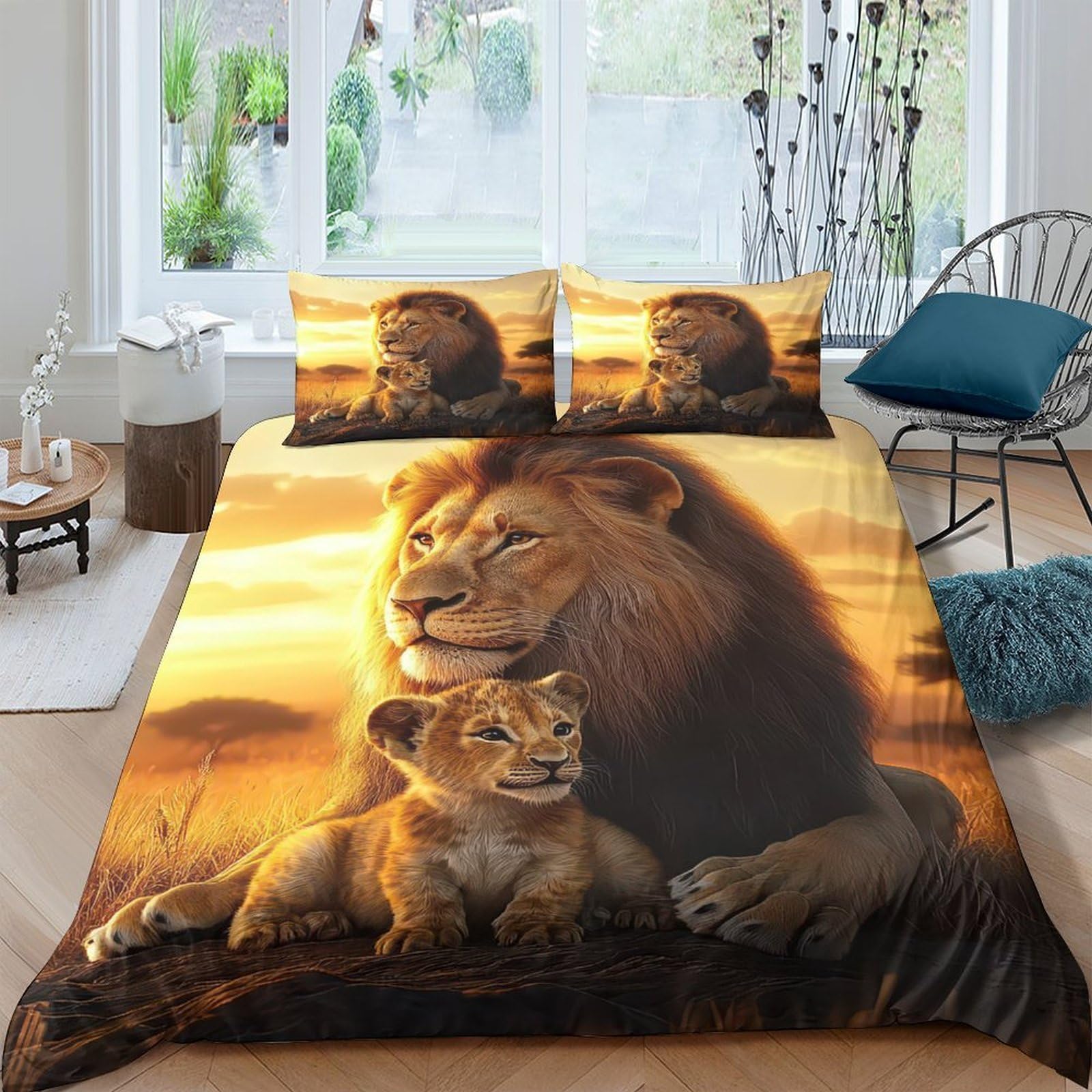 Ctjqhvkz Style-10 3D Printed Lion Family Fitted Sheet Microfiber Soft Anti-Slip Sunset Savanna Mattress Cover For Bedroom Home Decor Single（135X200cm）