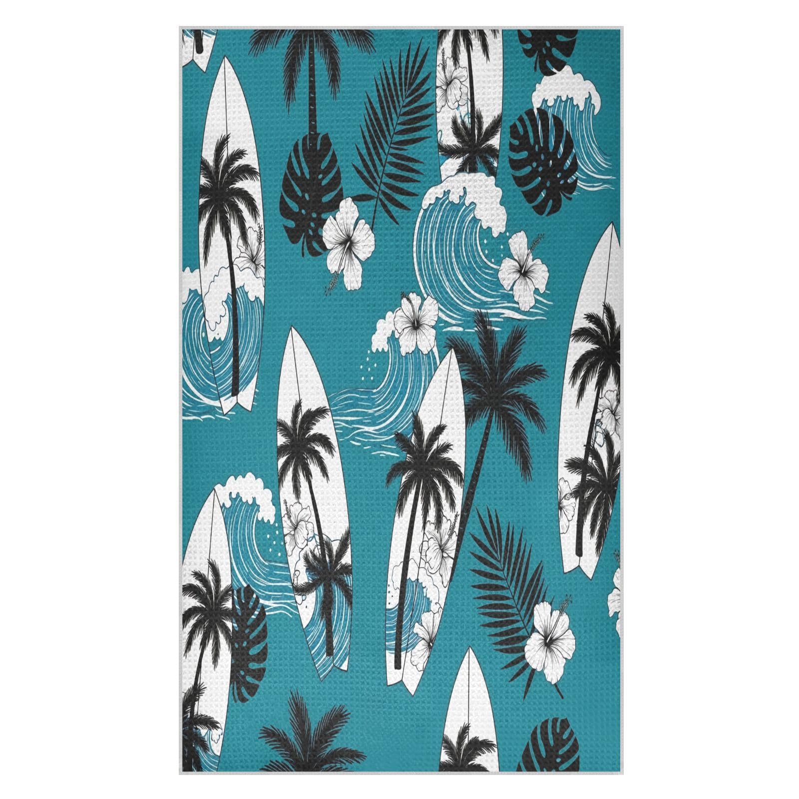 BURSTDDY Coconut Trees and Surfboards Kitchen Towels,Absorbent Dish Towels 1 Pack