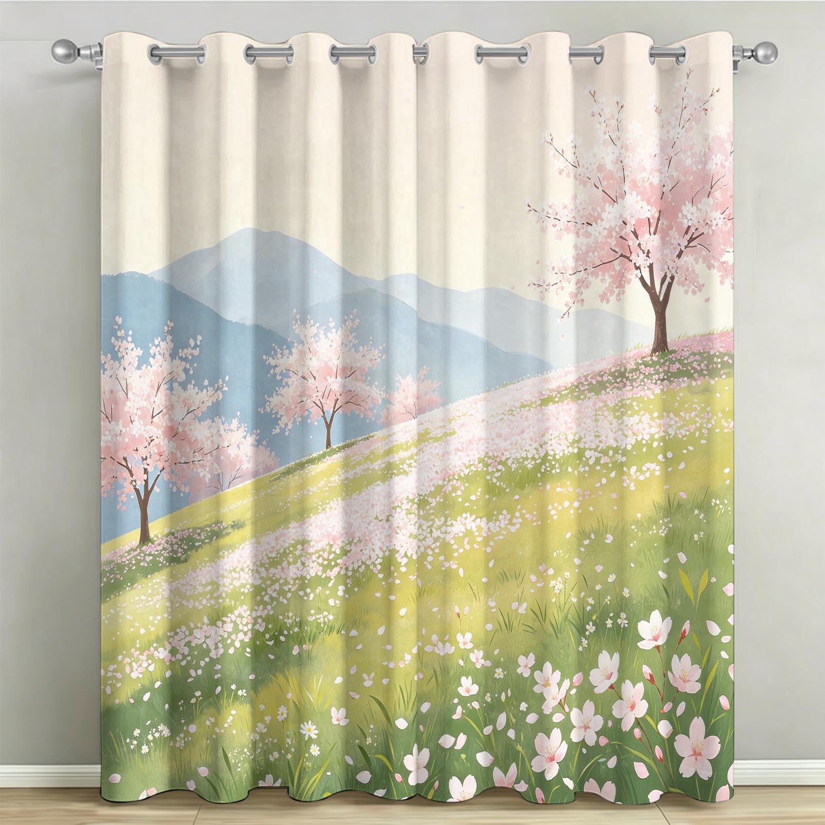 Rideaux Occultants Fleurs de Cerisier 117x138 cm LxH, Lot de 2